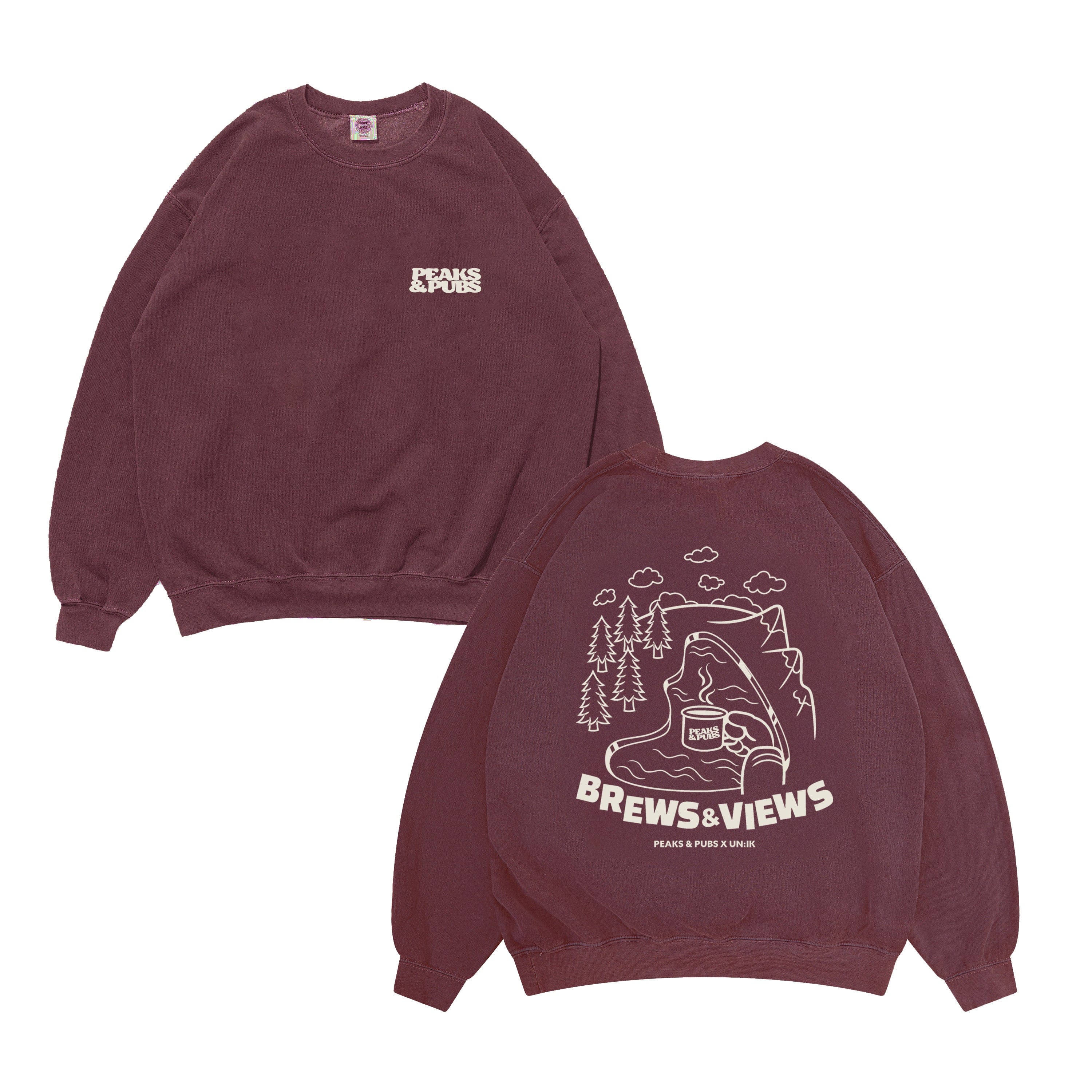 Peaks & Pubs 'Brews & Views' Vintage Washed Sweater - Maroon