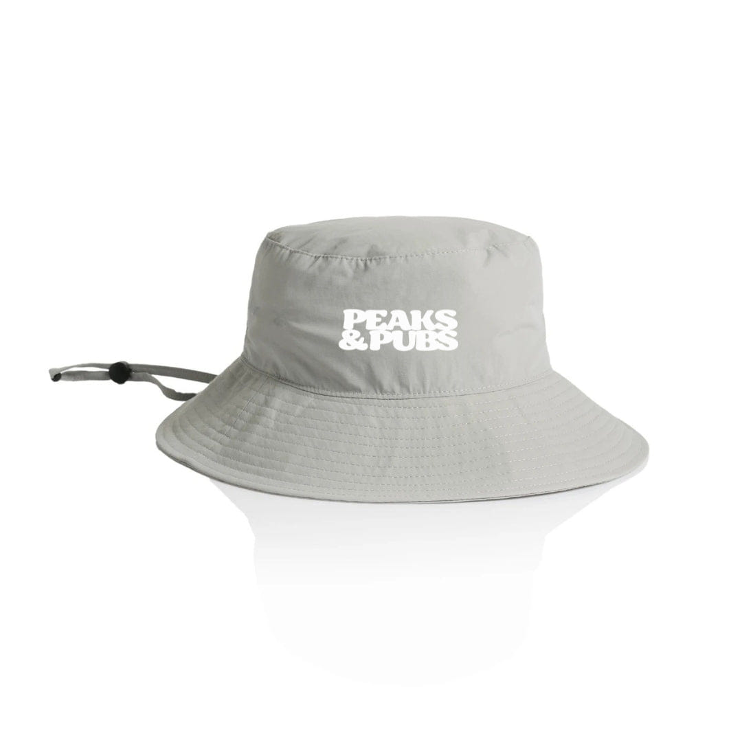 Peaks & Pubs Wide Brim Nylon Active Bucket Hat - Grey