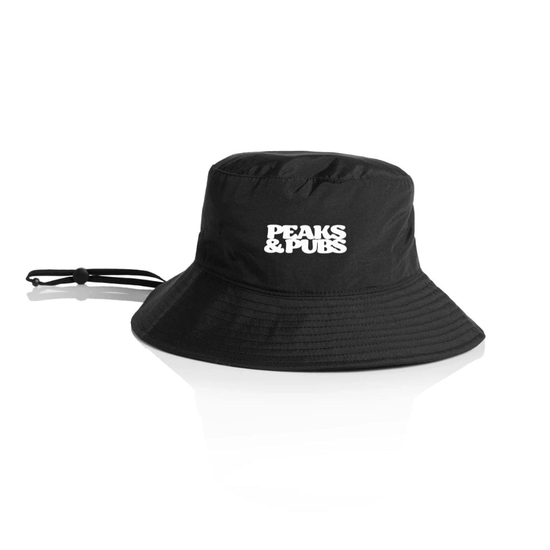 Peaks & Pubs Wide Brim Nylon Active Bucket Hat - Black