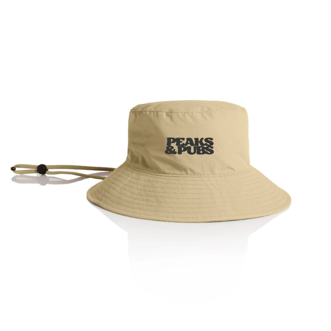 Peaks & Pubs Wide Brim Nylon Active Bucket Hat - Sand