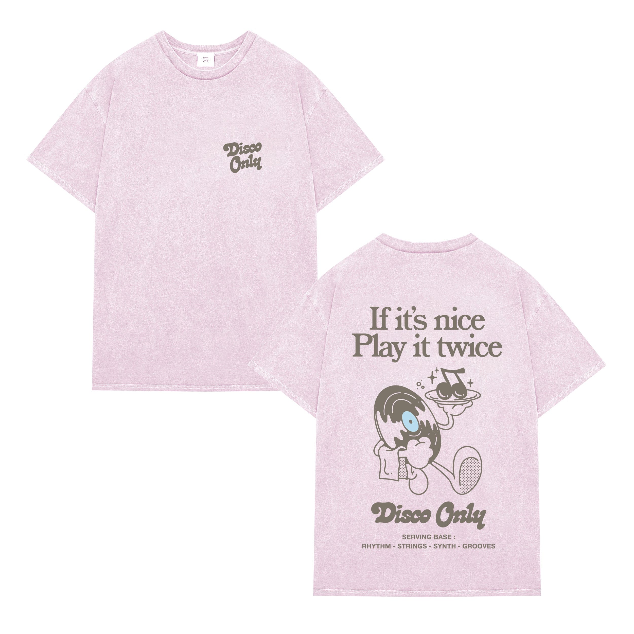 DISCO ONLY 'Play It Twice V2' Tee - Washed Light Pink
