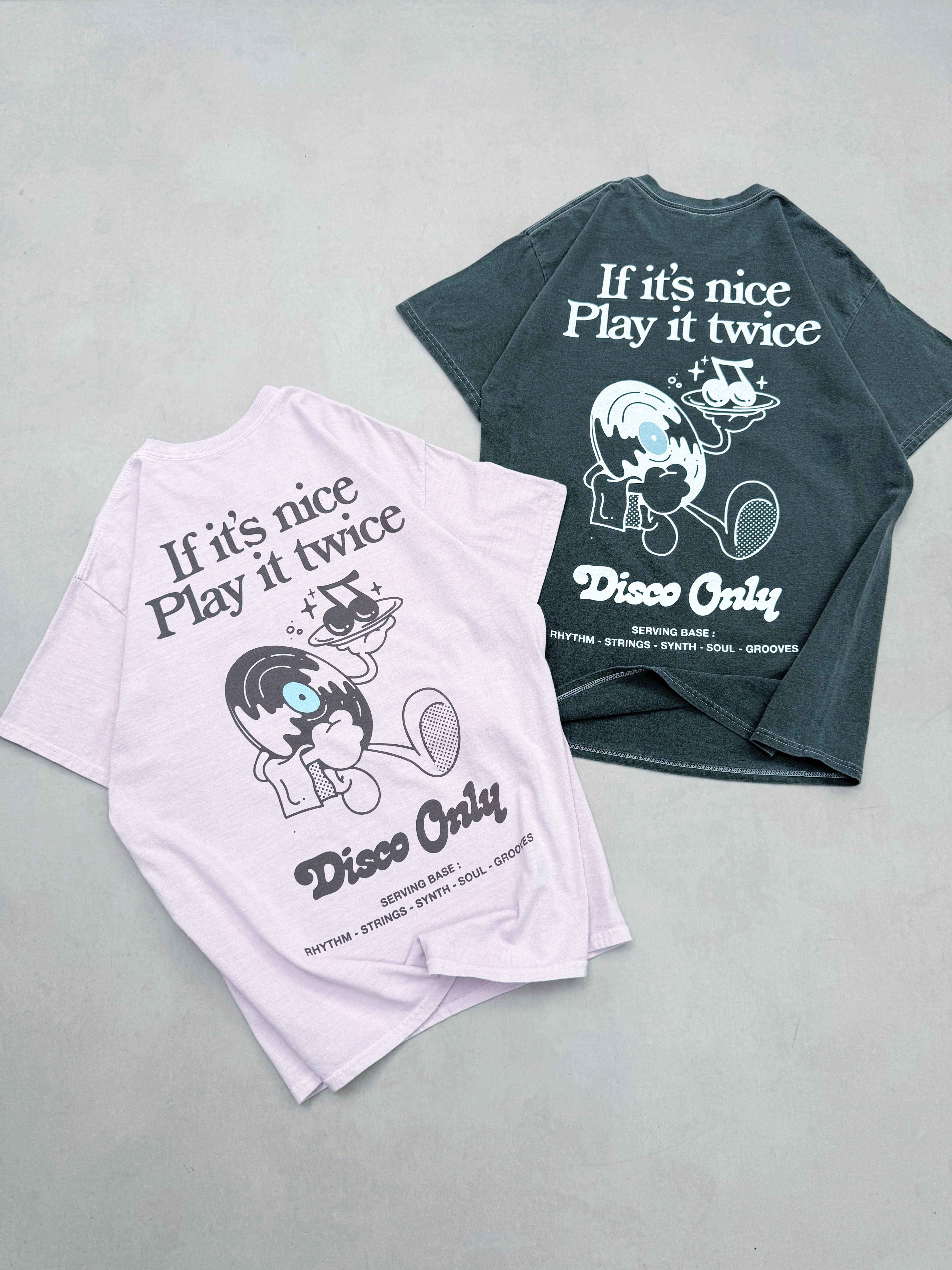 DISCO ONLY 'Play It Twice V2' Tee - Washed Light Pink