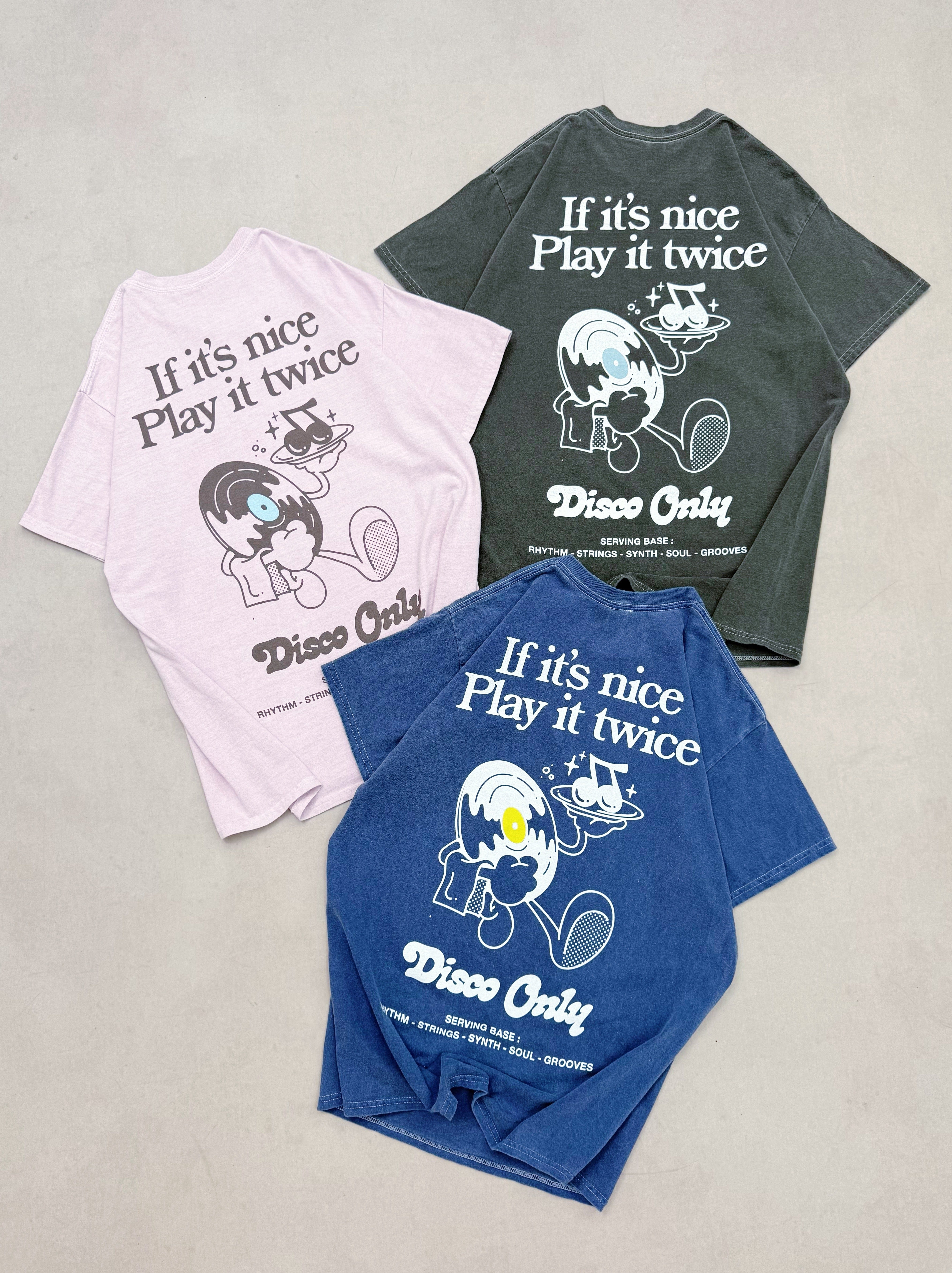 DISCO ONLY 'Play It Twice V2' Tee - Washed Light Pink