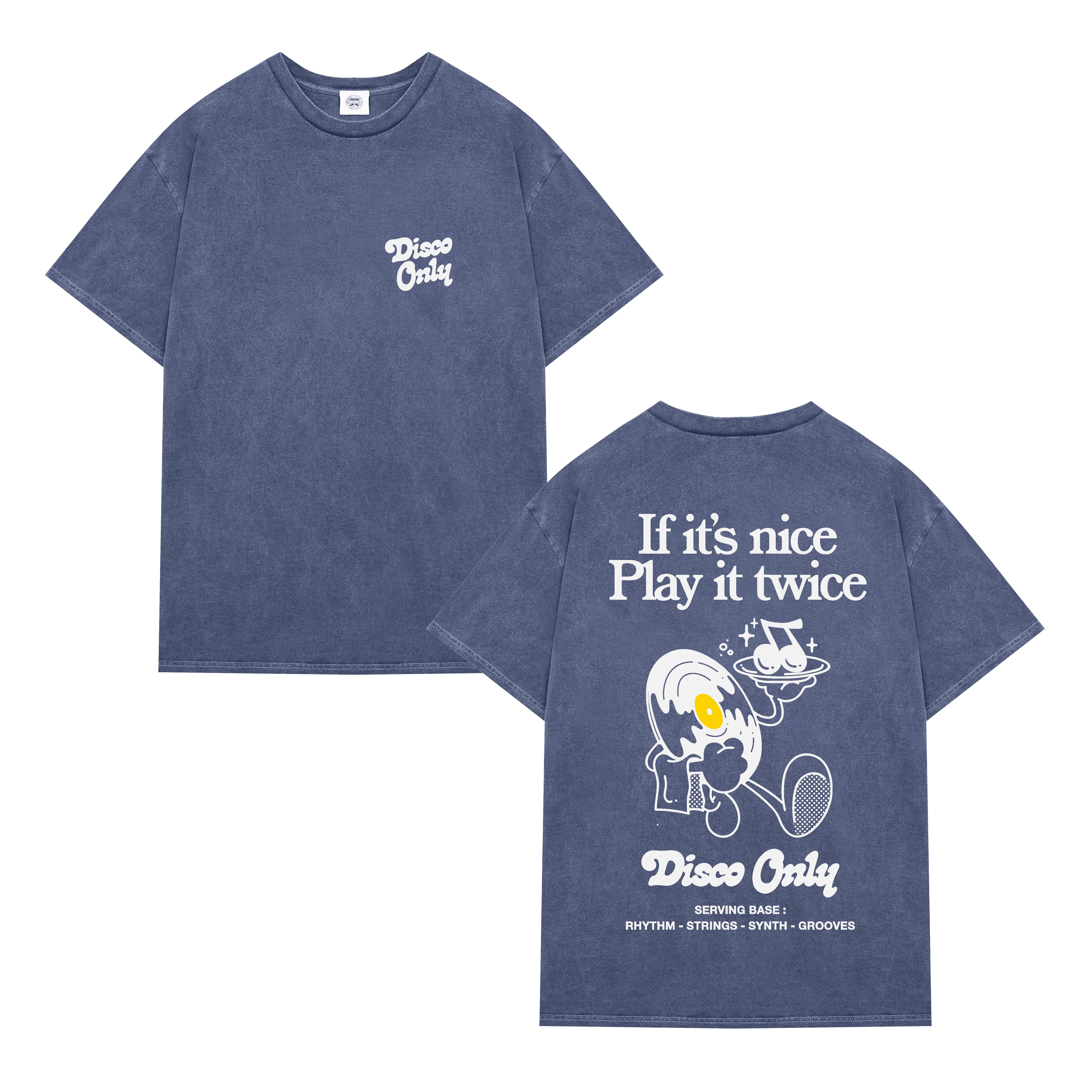 DISCO ONLY 'Play It Twice V2' Tee - Washed Navy Blue