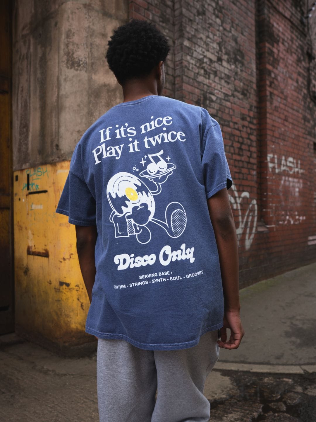 DISCO ONLY 'Play It Twice V2' Tee - Washed Navy Blue