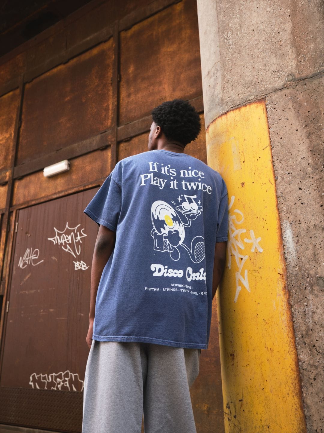 DISCO ONLY 'Play It Twice V2' Tee - Washed Navy Blue