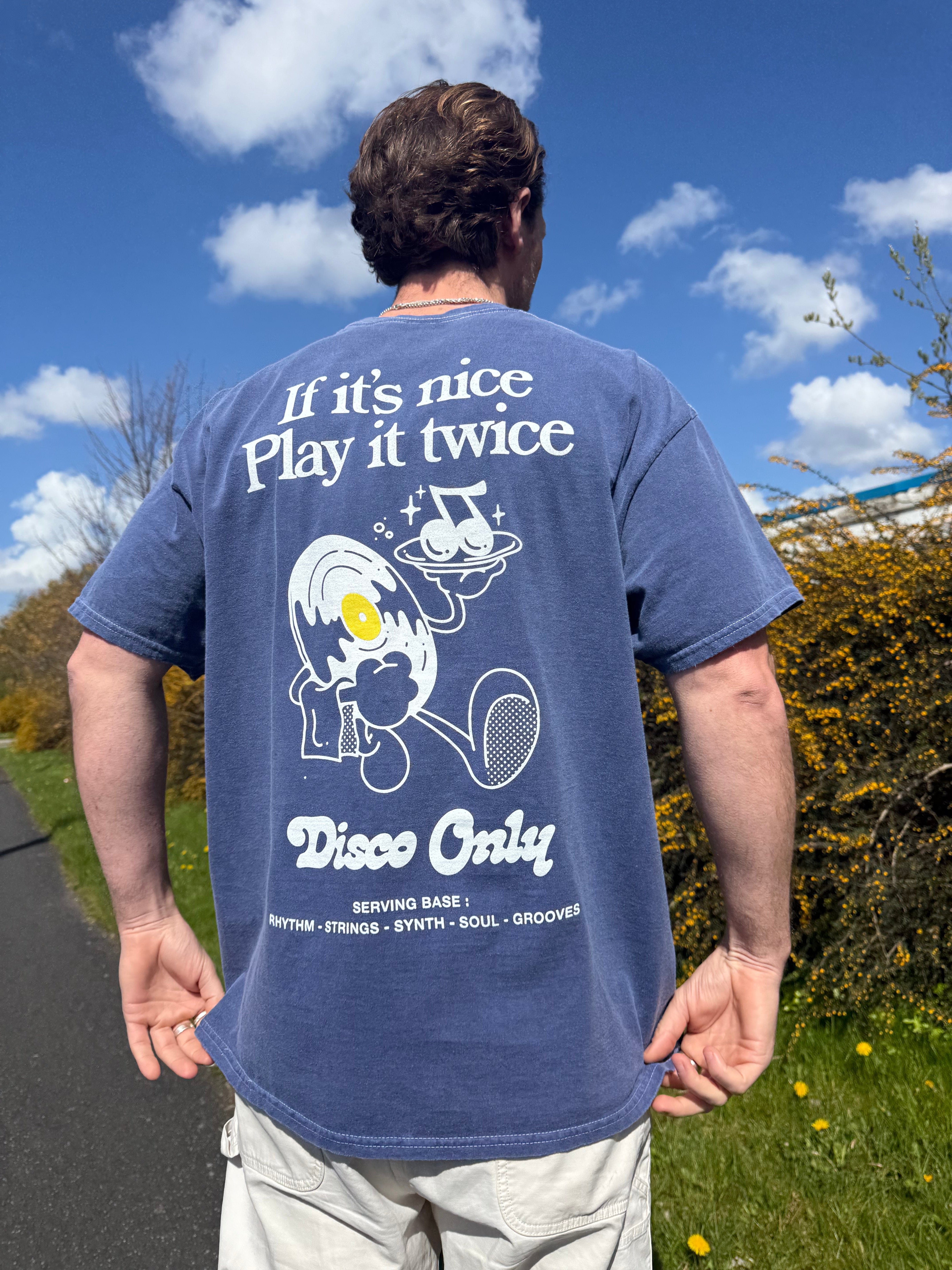 DISCO ONLY 'Play It Twice V2' Tee - Washed Navy Blue
