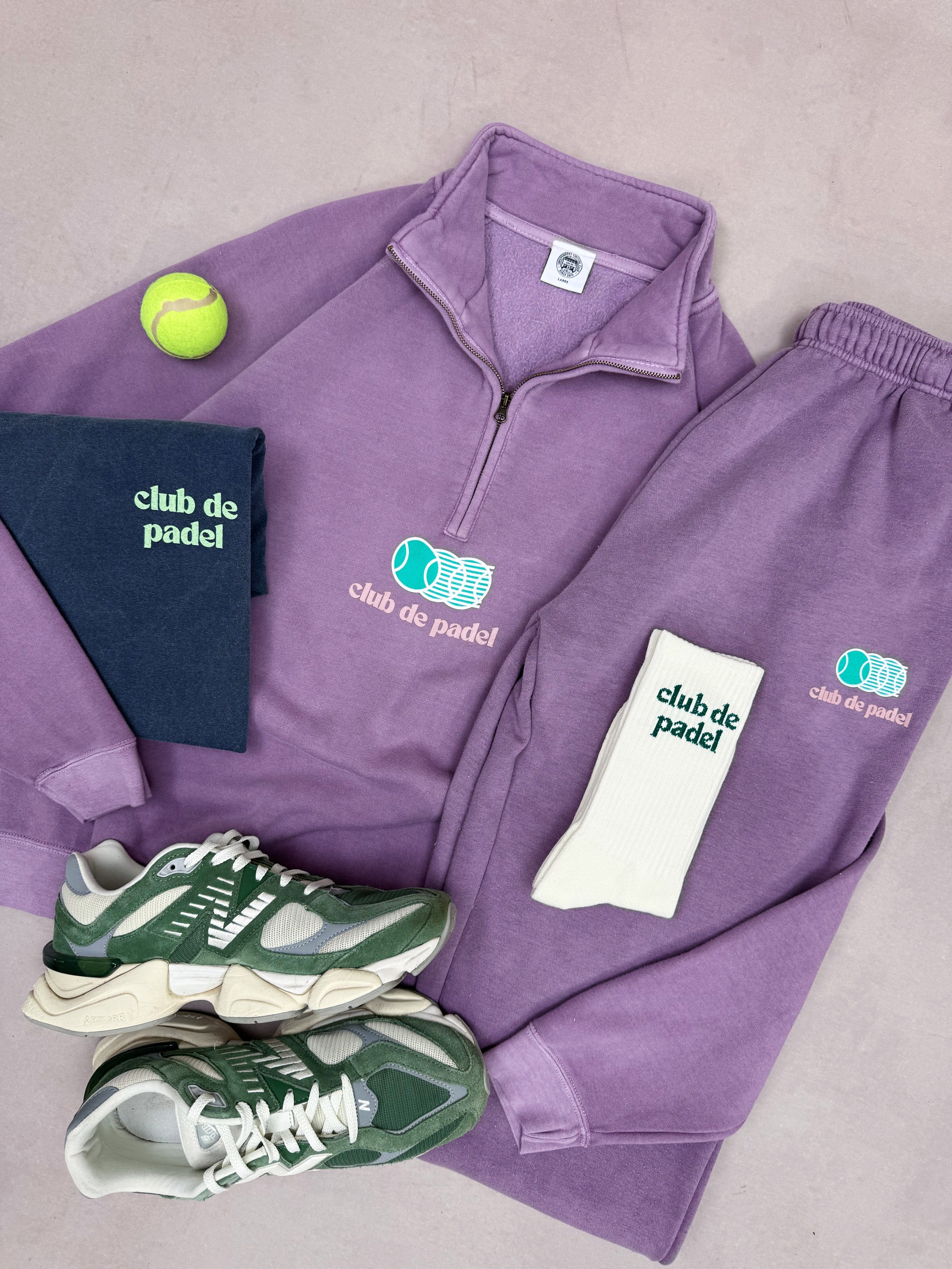 Club de Padel 'Vibora' Washed 1/4 Zip Sweater - Mauve