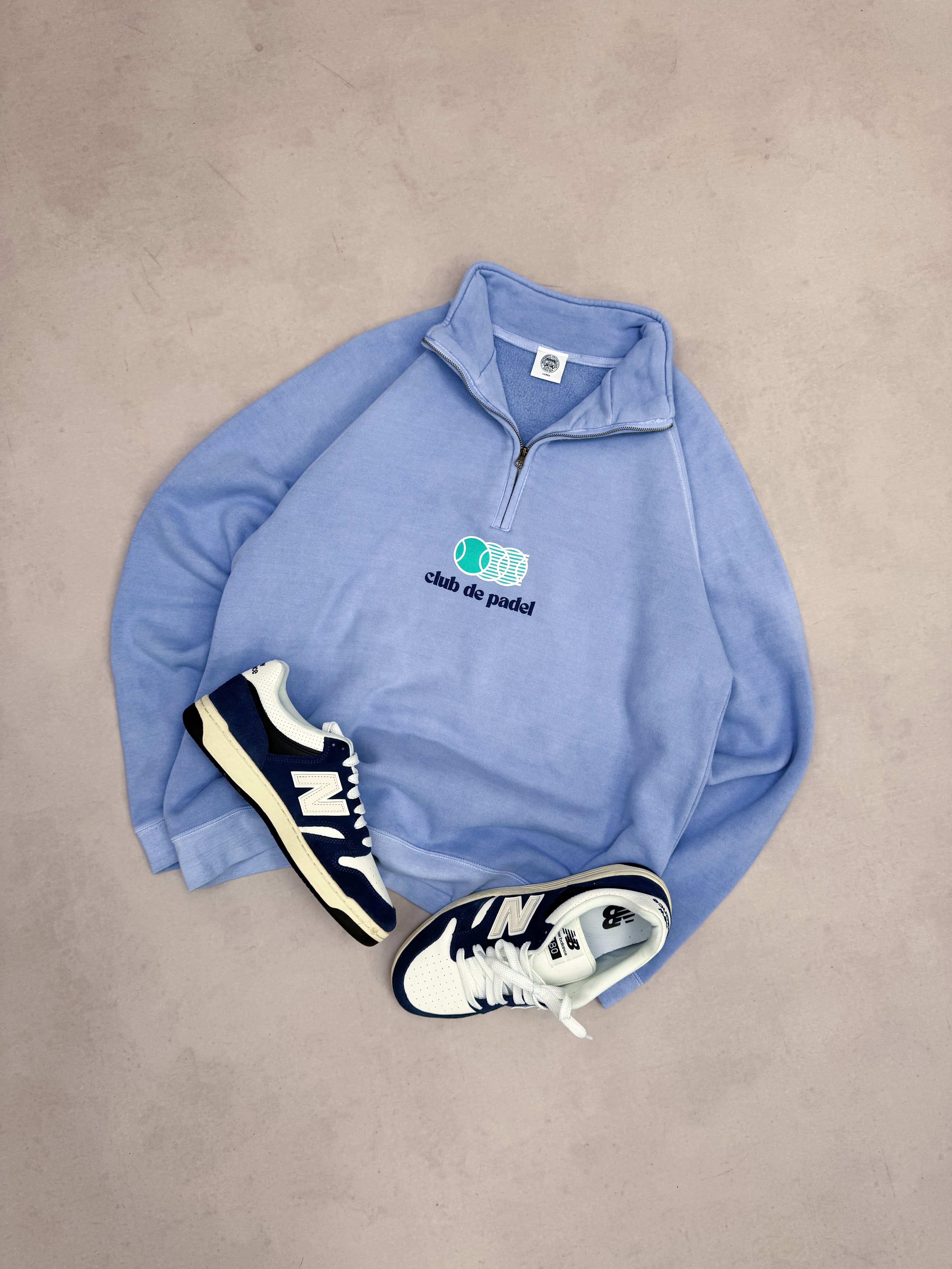 Club de Padel 'Vibora' Washed 1/4 Zip Sweater - Baby Blue