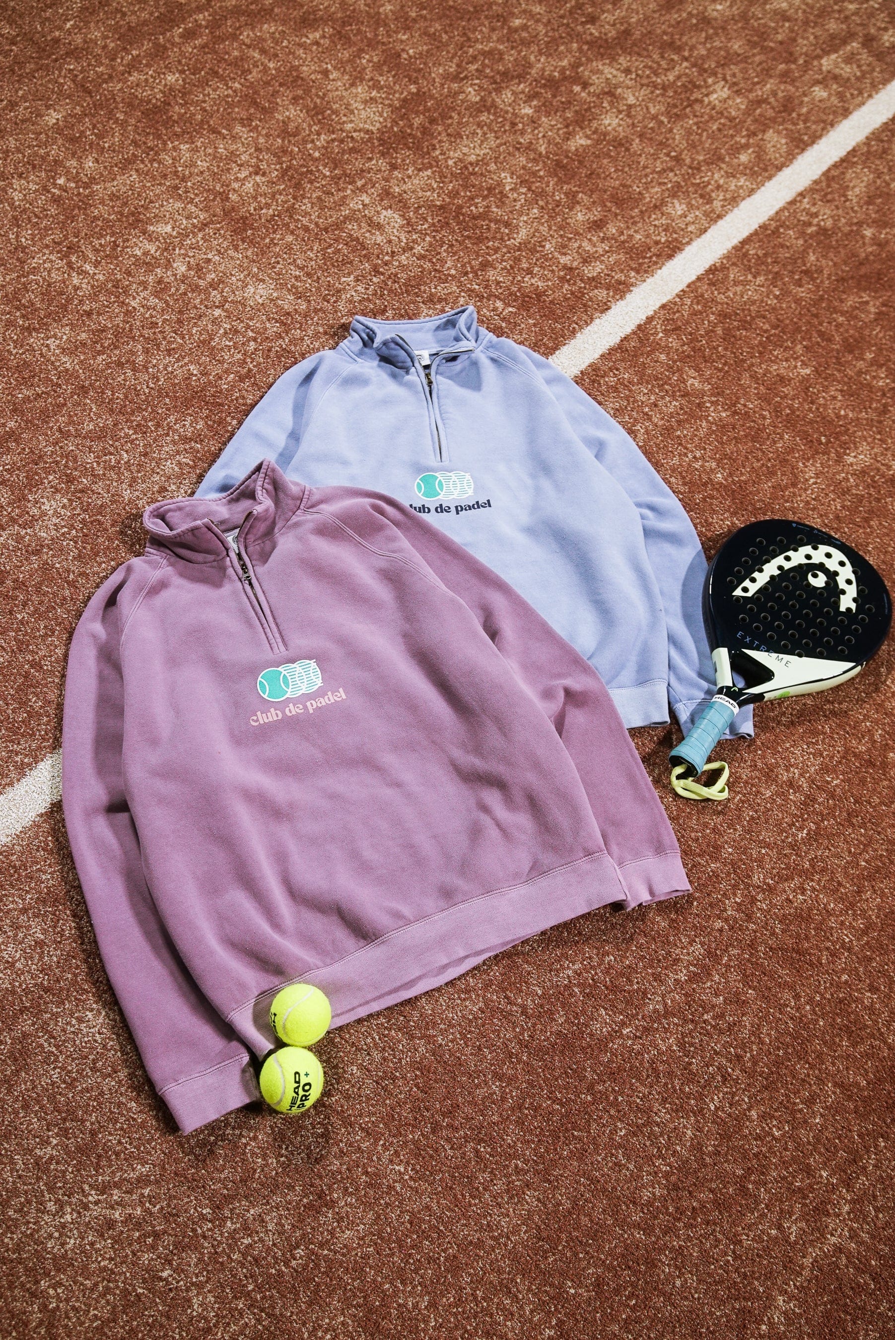 Club de Padel 'Vibora' Washed 1/4 Zip Sweater - Baby Blue