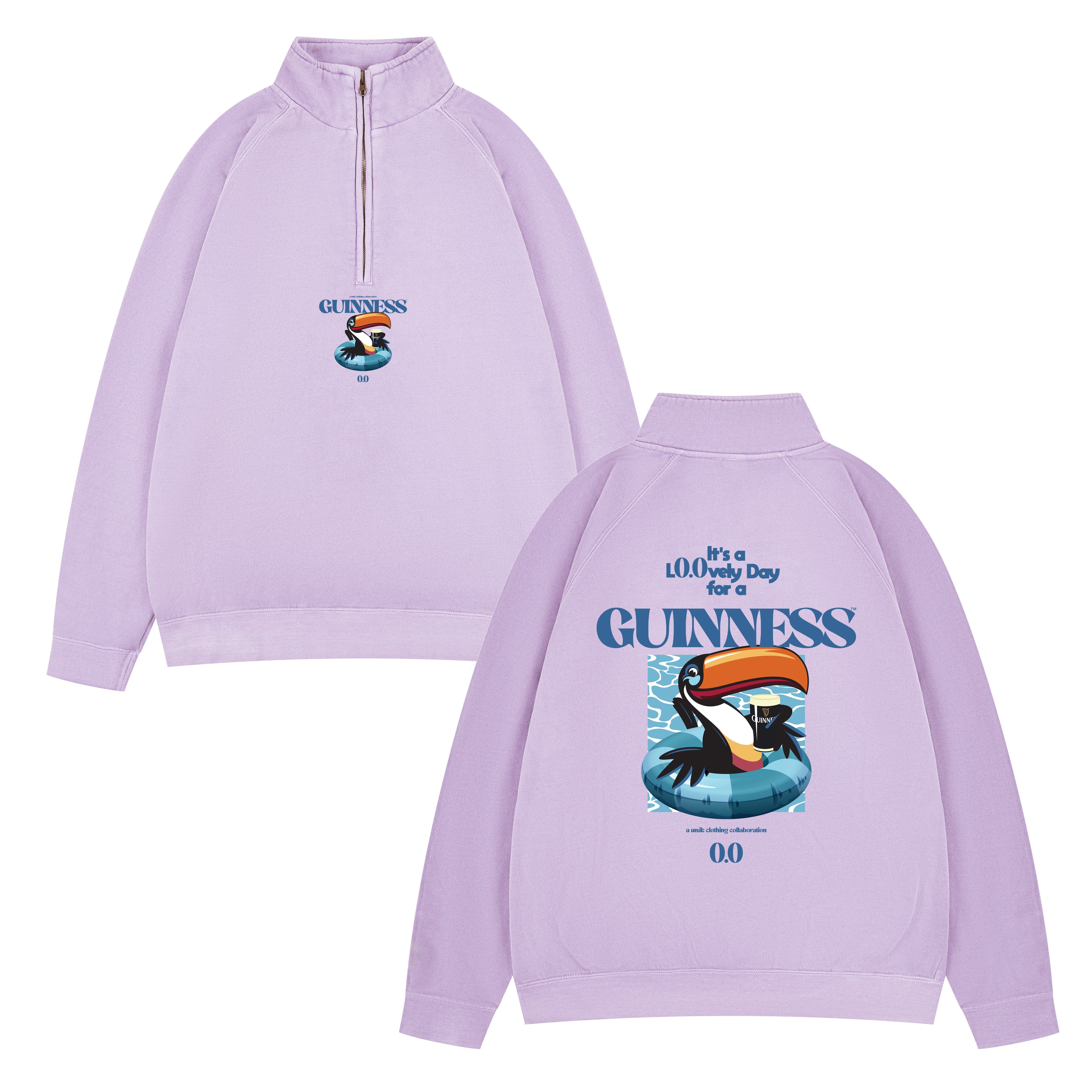 Guinness x UN:IK 'Zero' Vintage Washed 1/4 Zip Sweatshirt - Pink