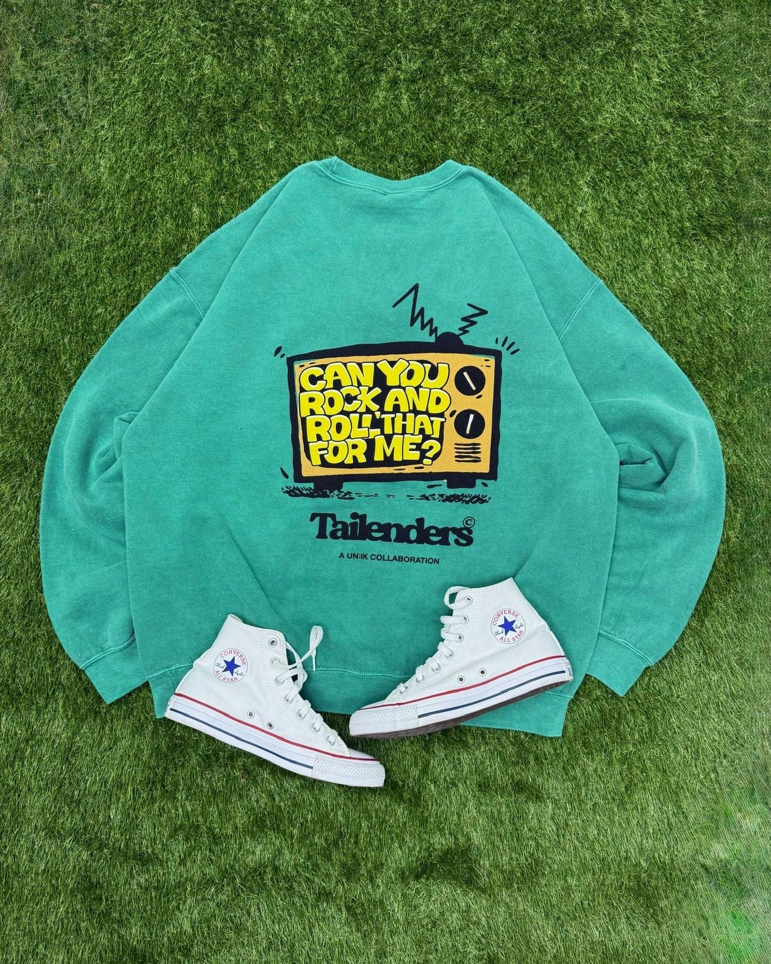 Tailenders 'Rock and Roll' Vintage Washed Sweater - Green