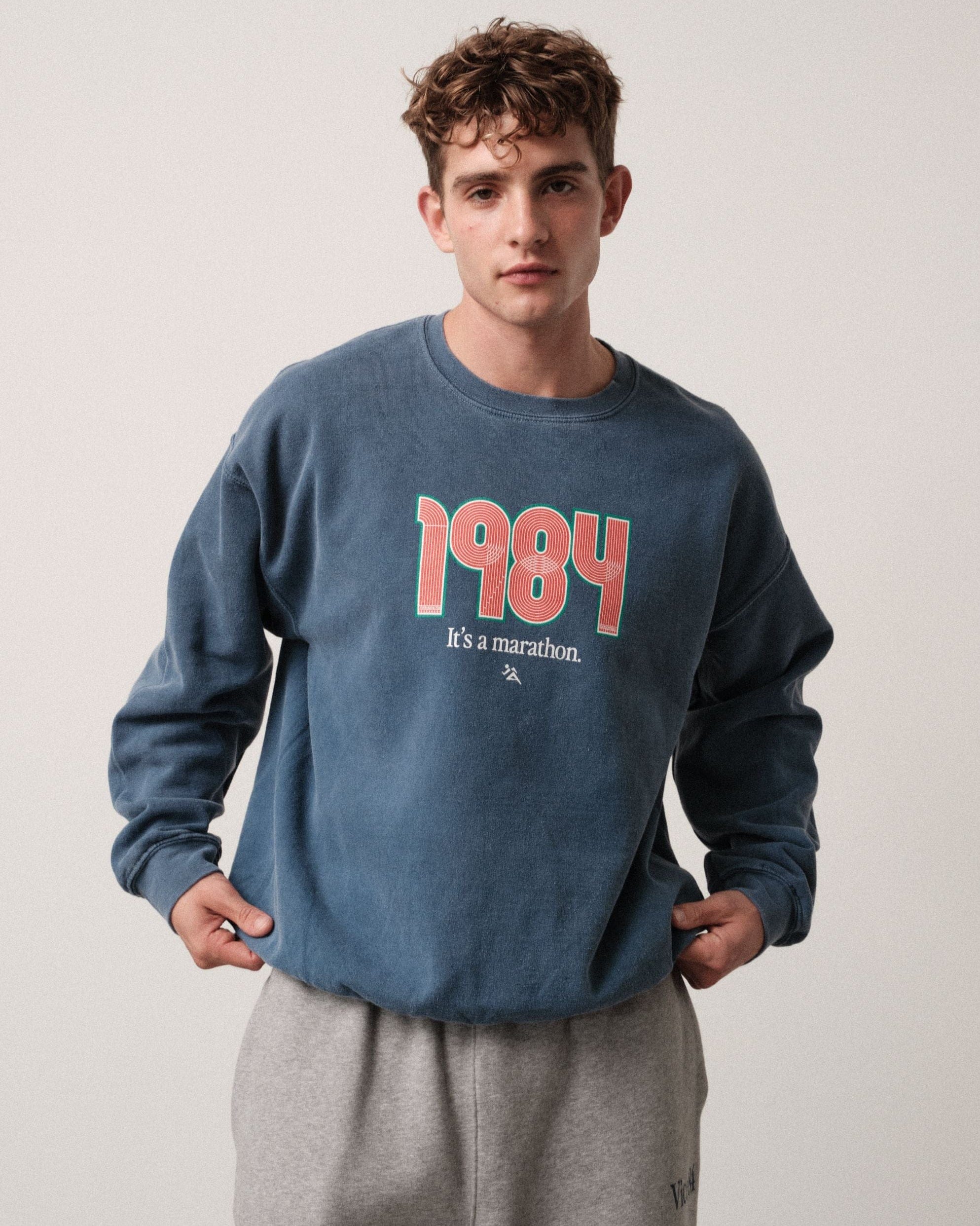 Vice 84 'Track' Vintage Washed Sweater - Blue