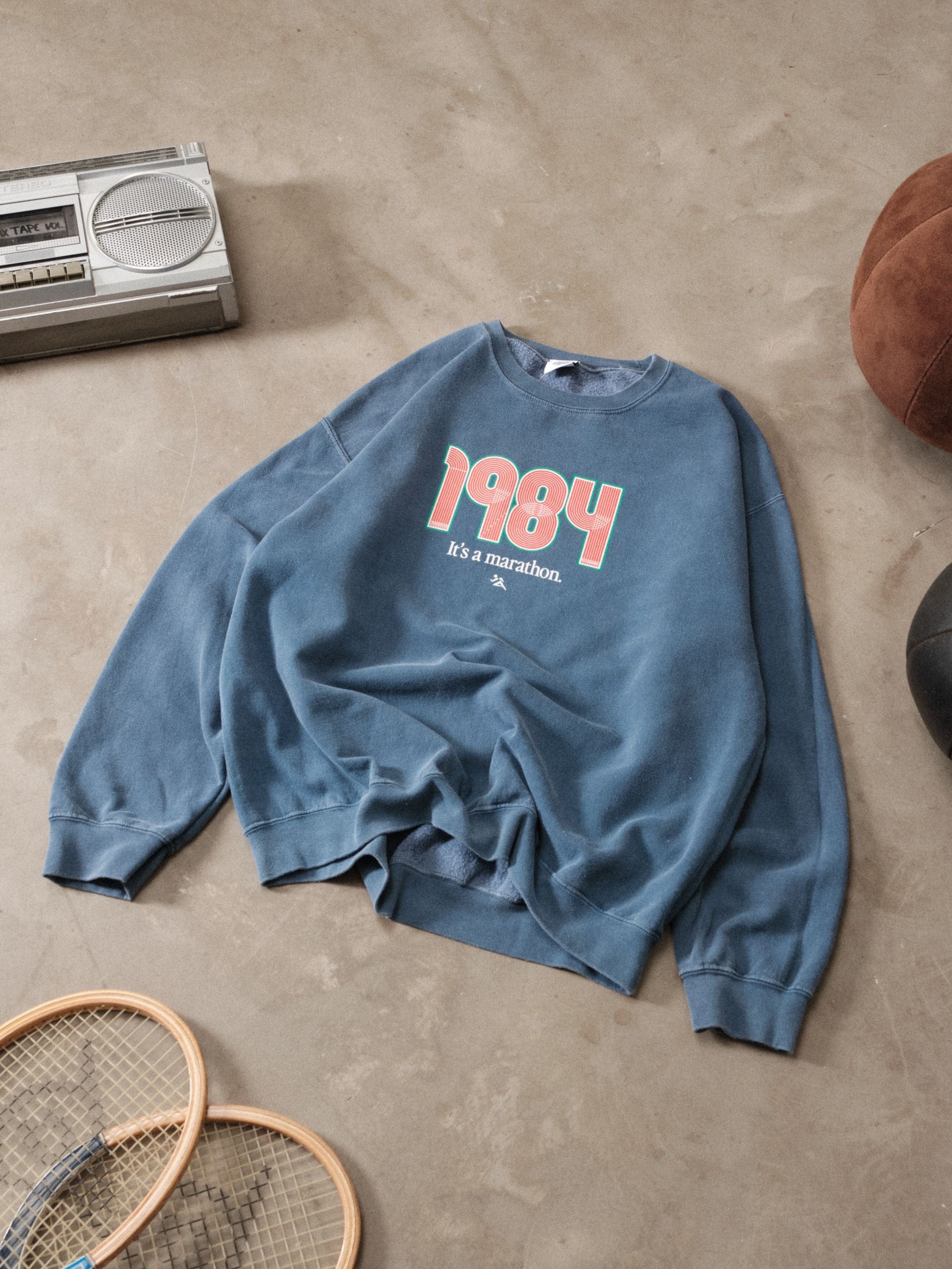 Vice 84 'Track' Vintage Washed Sweater - Blue