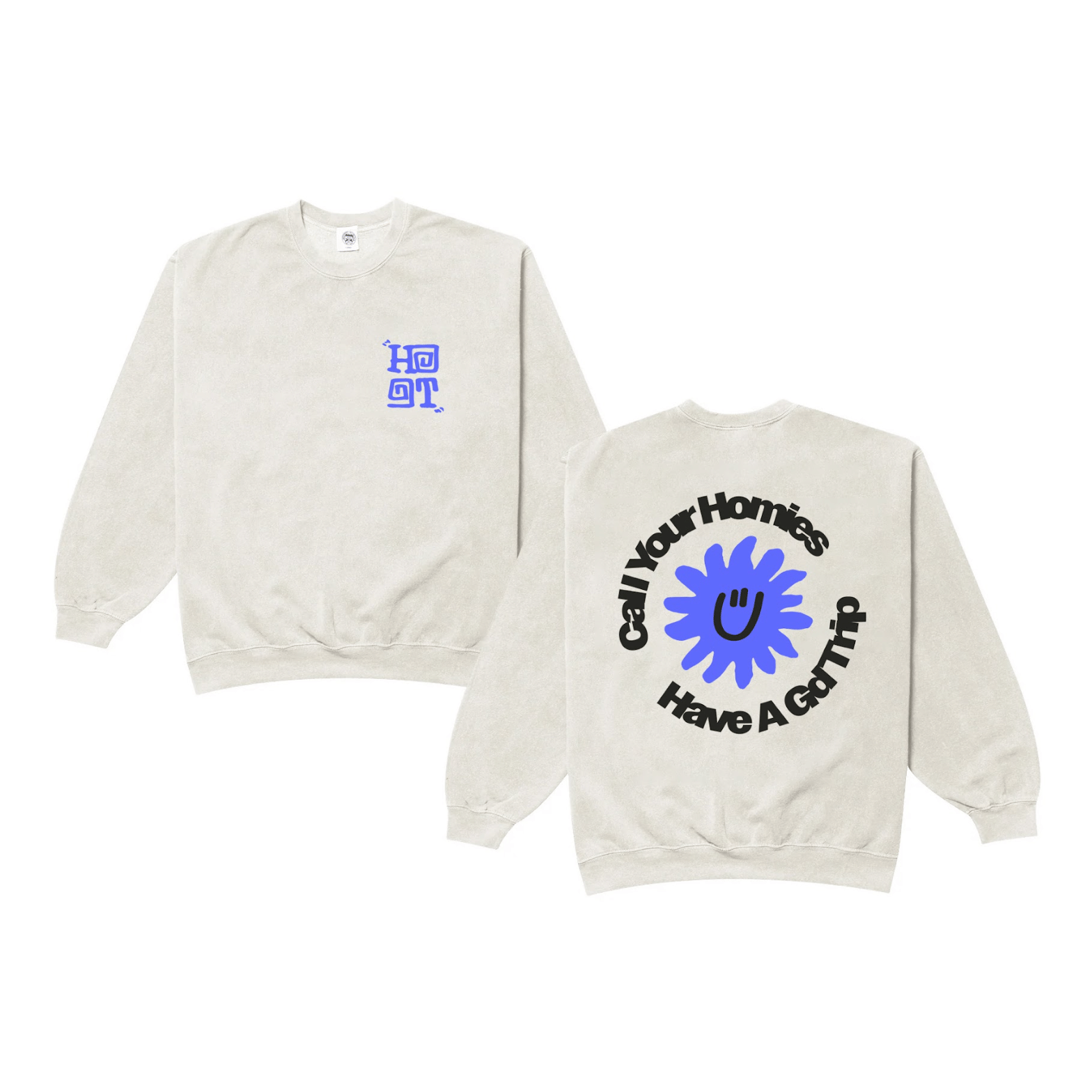 HAVE A GD TRIP 'Call Your Homies' Vintage Washed Sweater - Ecru