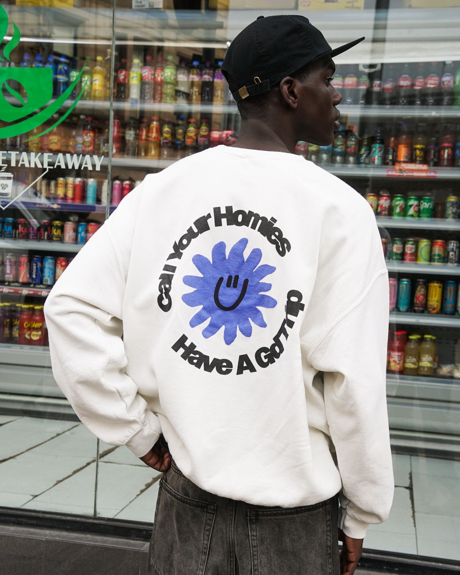 HAVE A GD TRIP 'Call Your Homies' Vintage Washed Sweater - Ecru