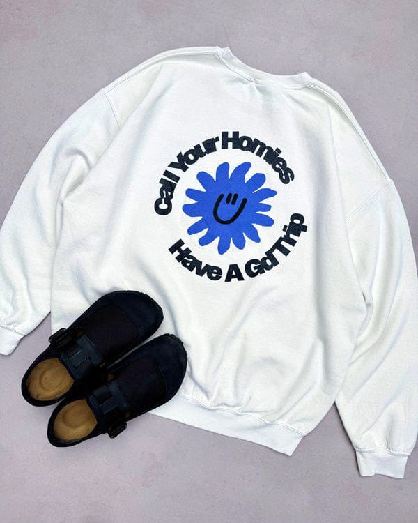 HAVE A GD TRIP 'Call Your Homies' Vintage Washed Sweater - Ecru
