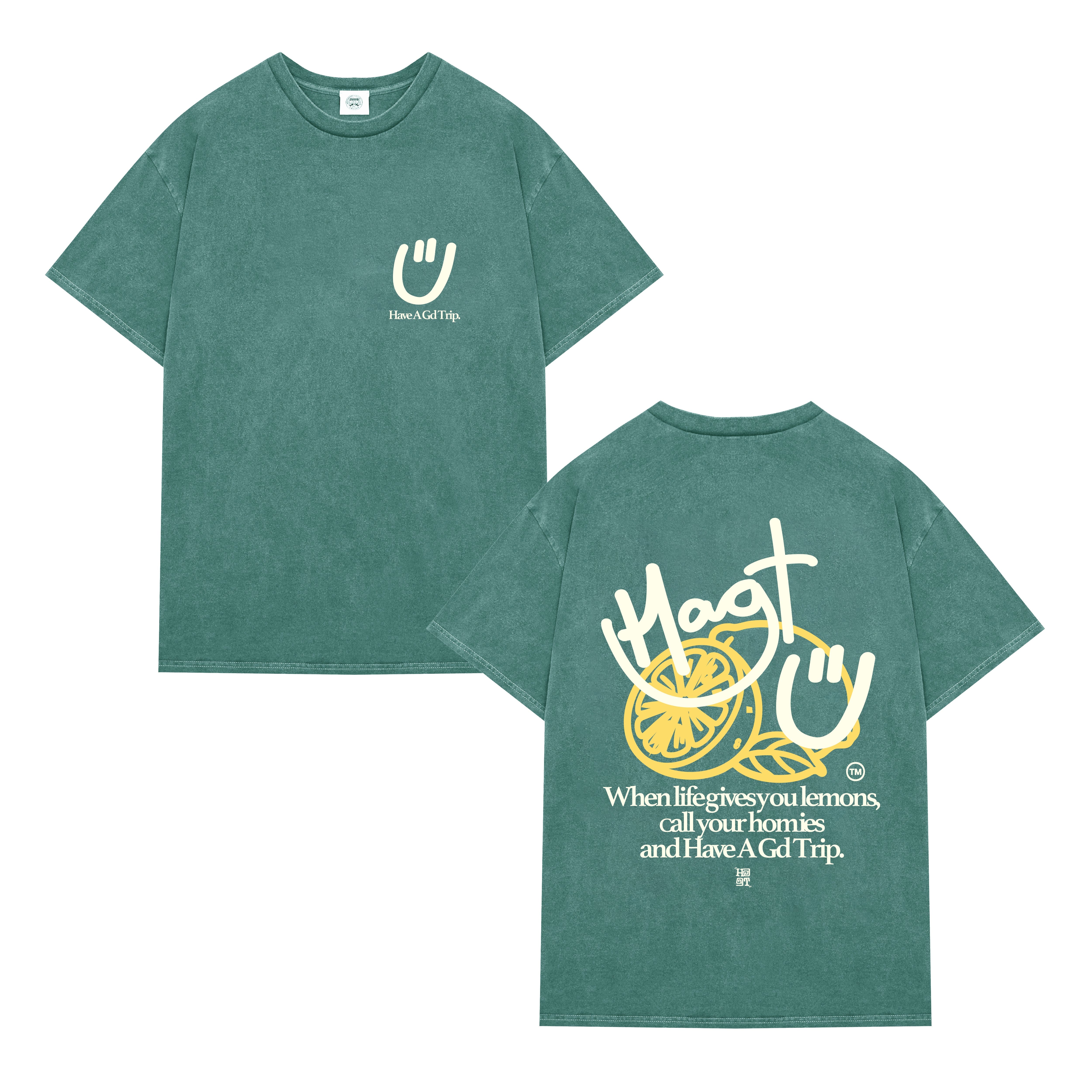 HAVE A GD TRIP 'Lemons' Vintage Washed Tee - Green