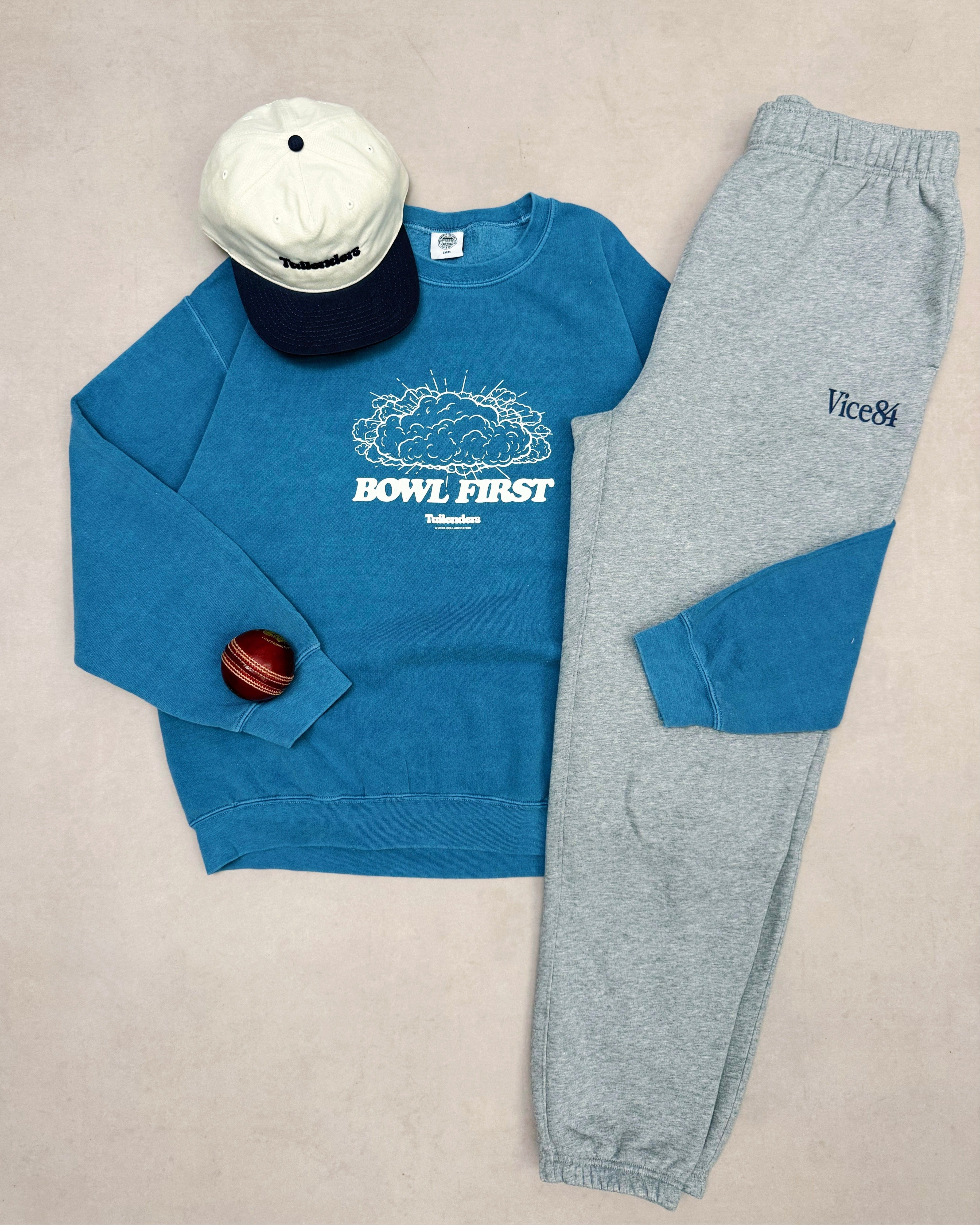 Tailenders 'Bowl First' Vintage Washed Sweater - Blue