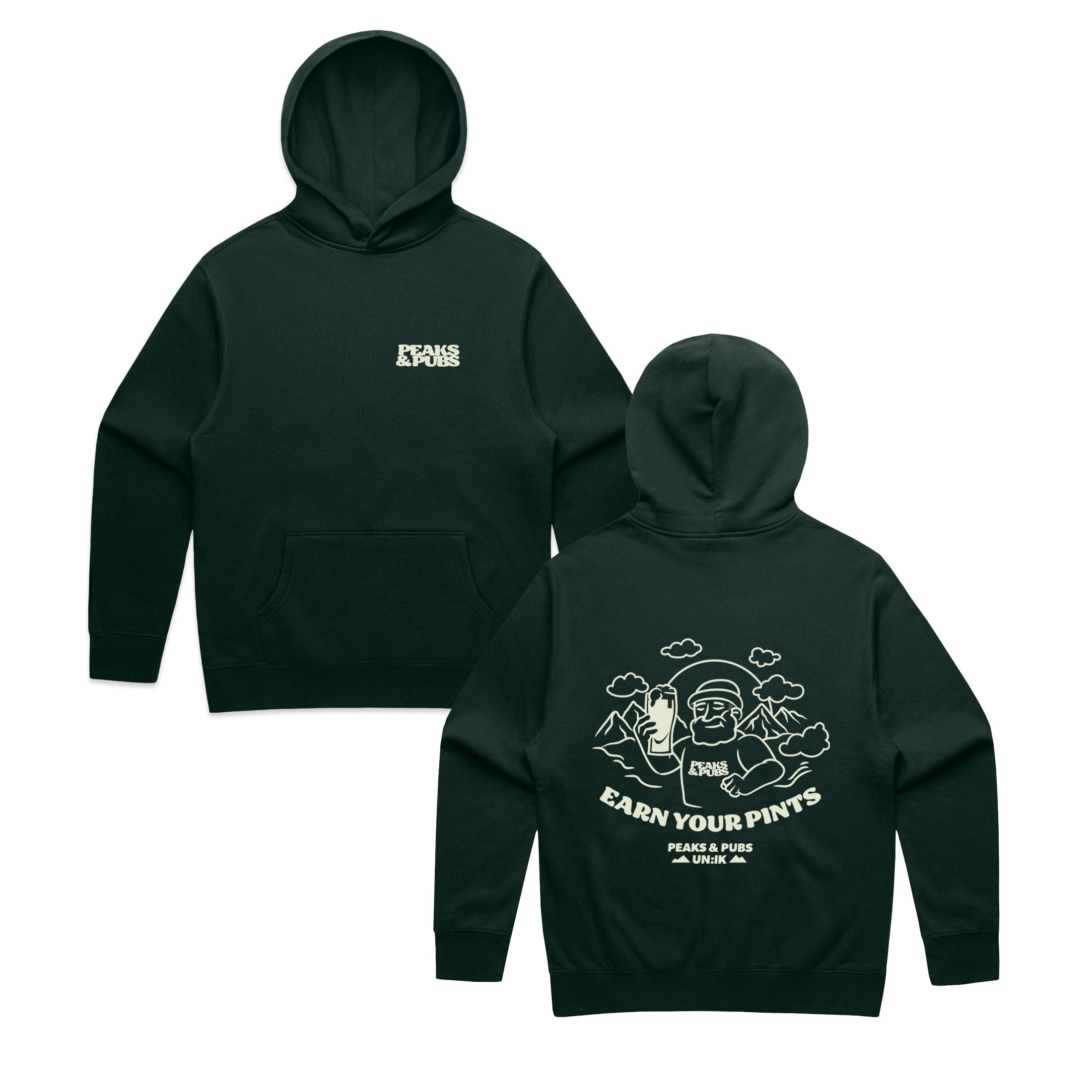 Peaks & Pubs 'Earn Your Pints' Hoodie - Pine Green