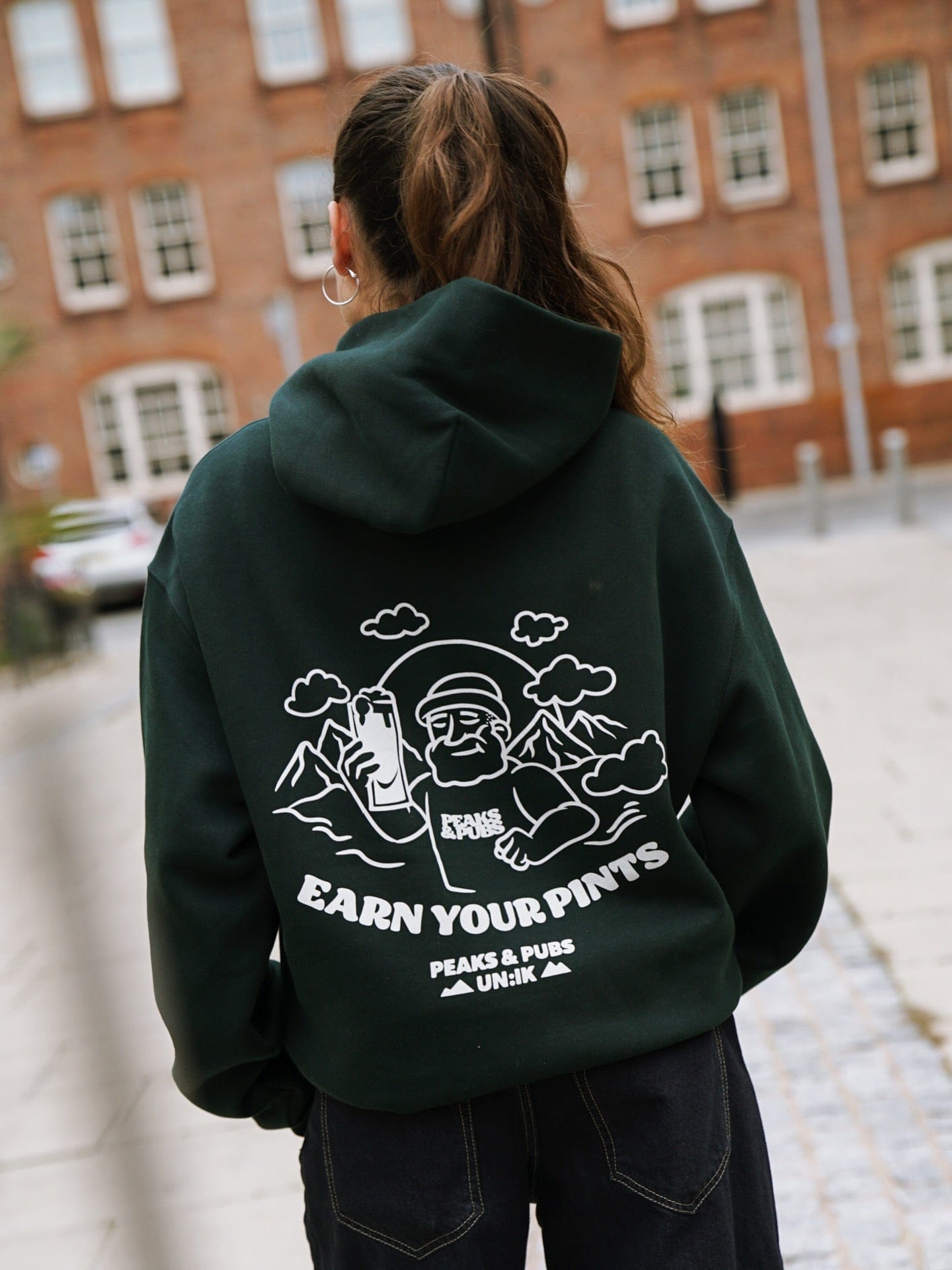 Peaks & Pubs 'Earn Your Pints' Hoodie - Pine Green