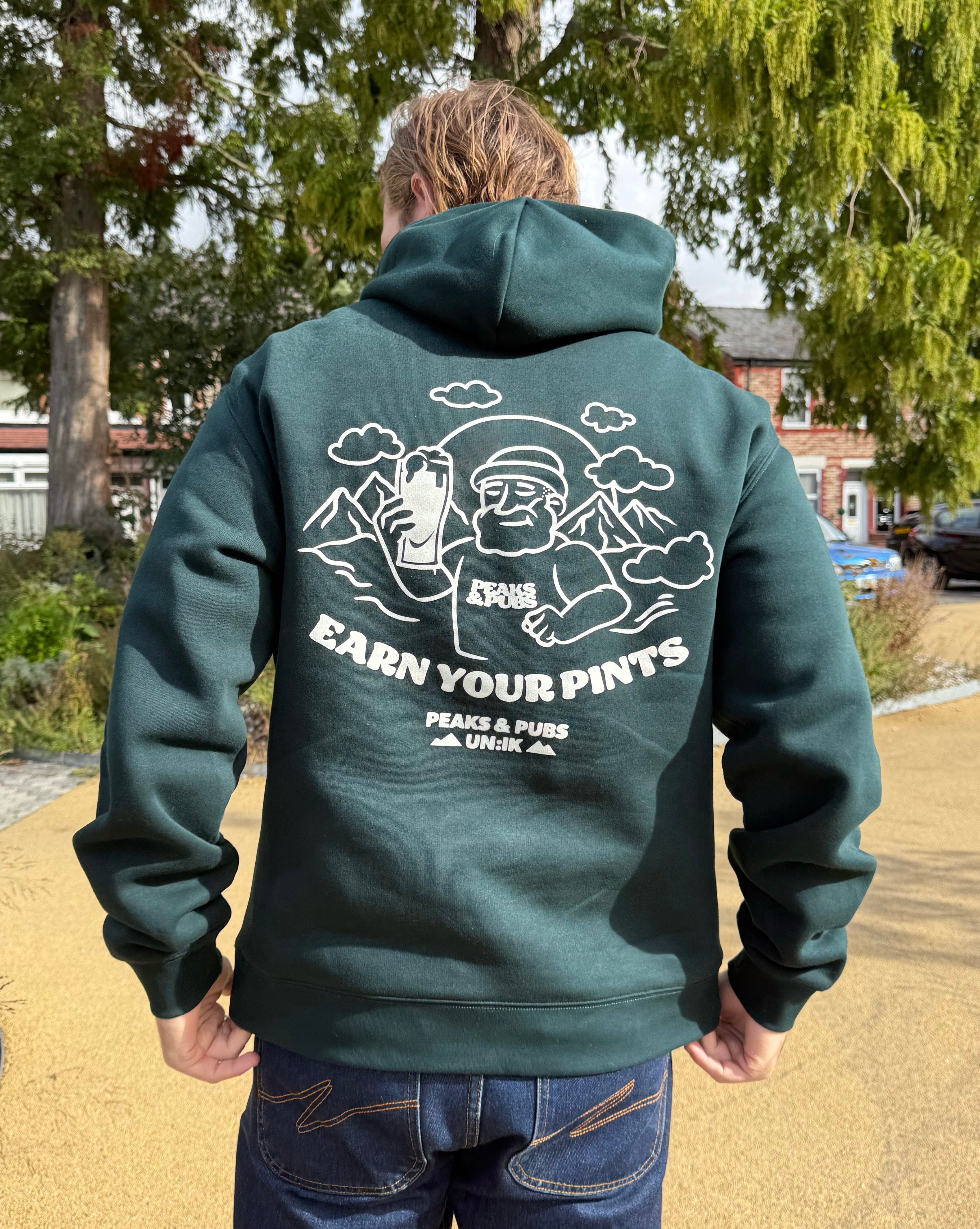 Peaks & Pubs 'Earn Your Pints' Hoodie - Pine Green