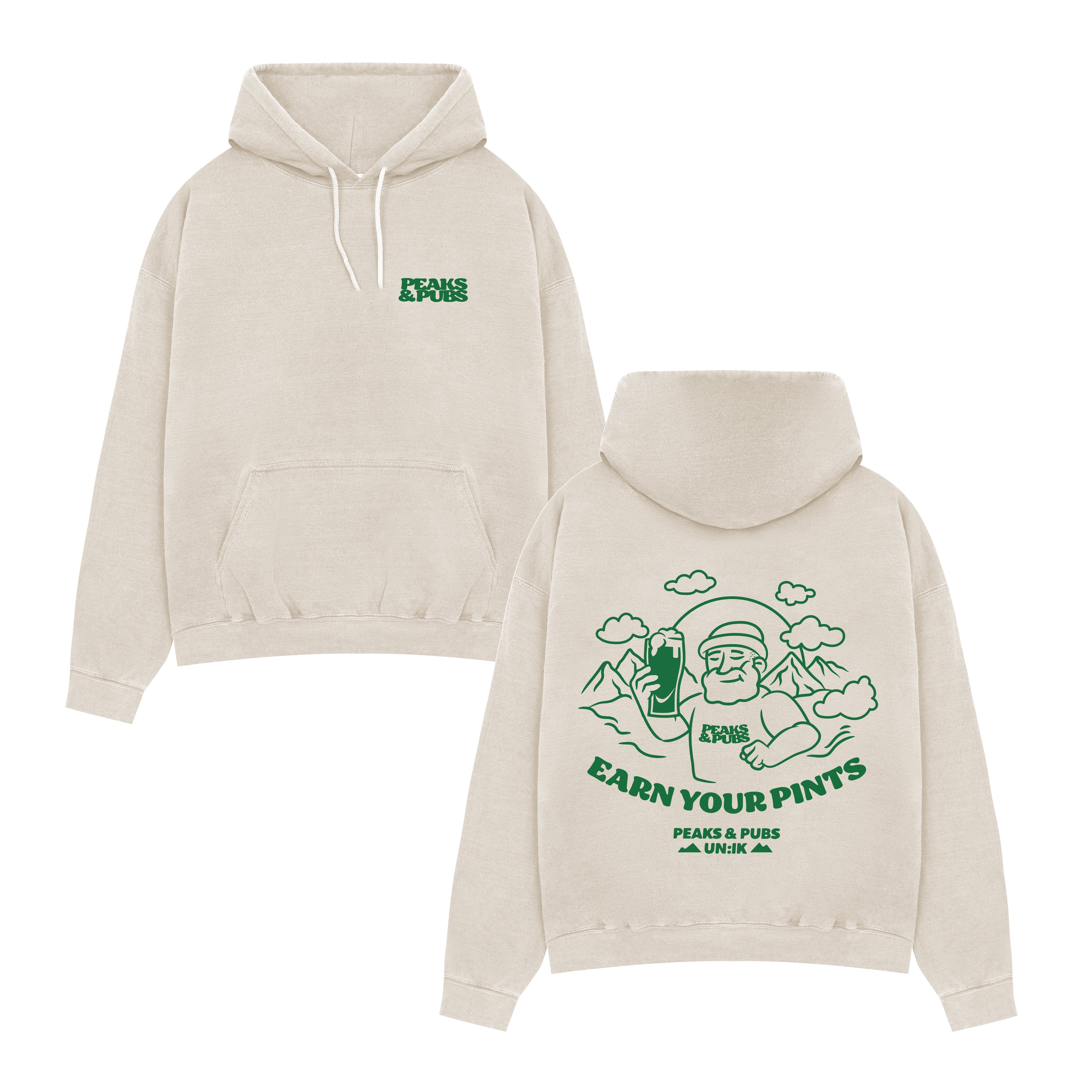 Peaks & Pubs 'Earn Your Pints' Washed Hoodie - Ecru