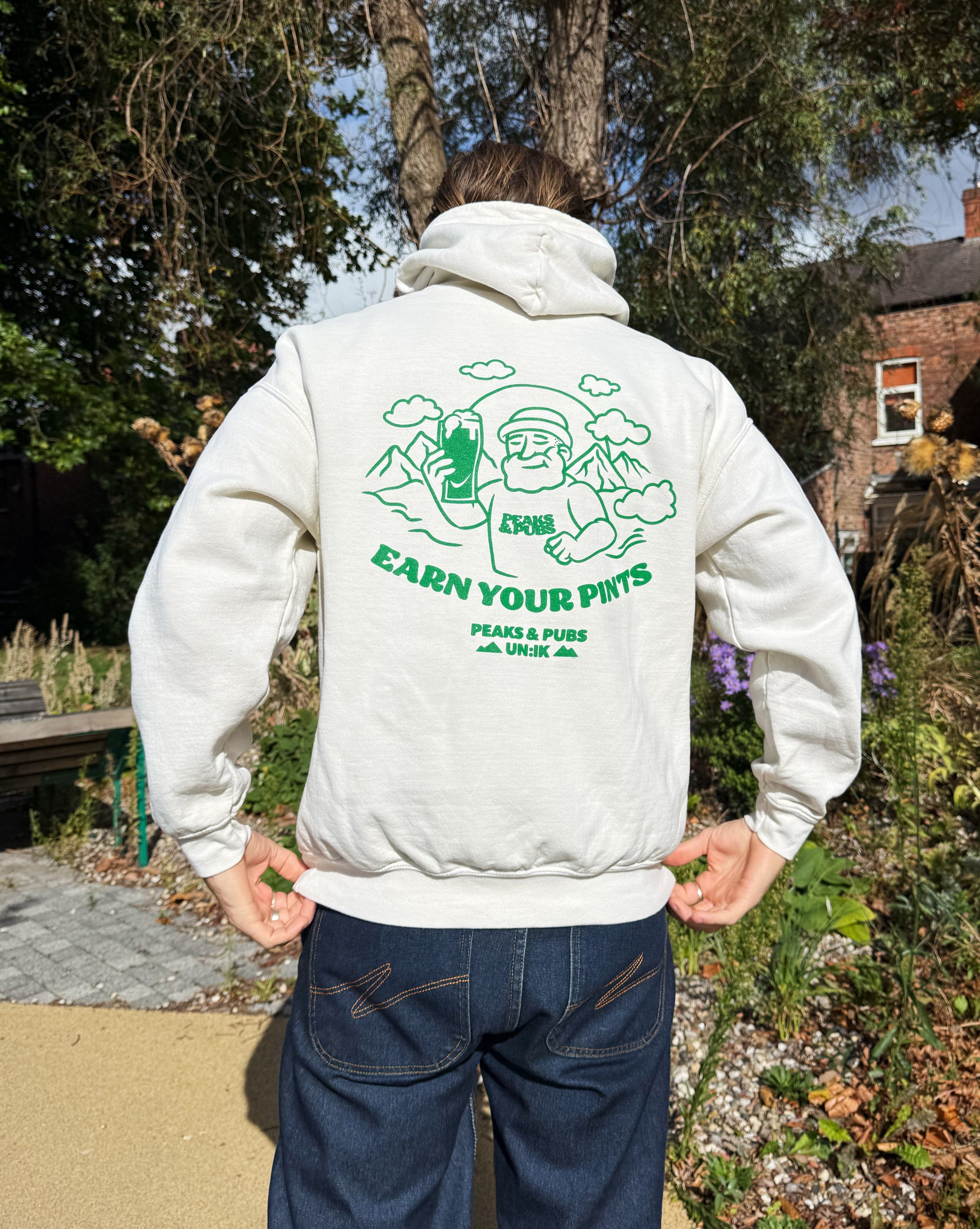 Peaks & Pubs 'Earn Your Pints' Washed Hoodie - Ecru