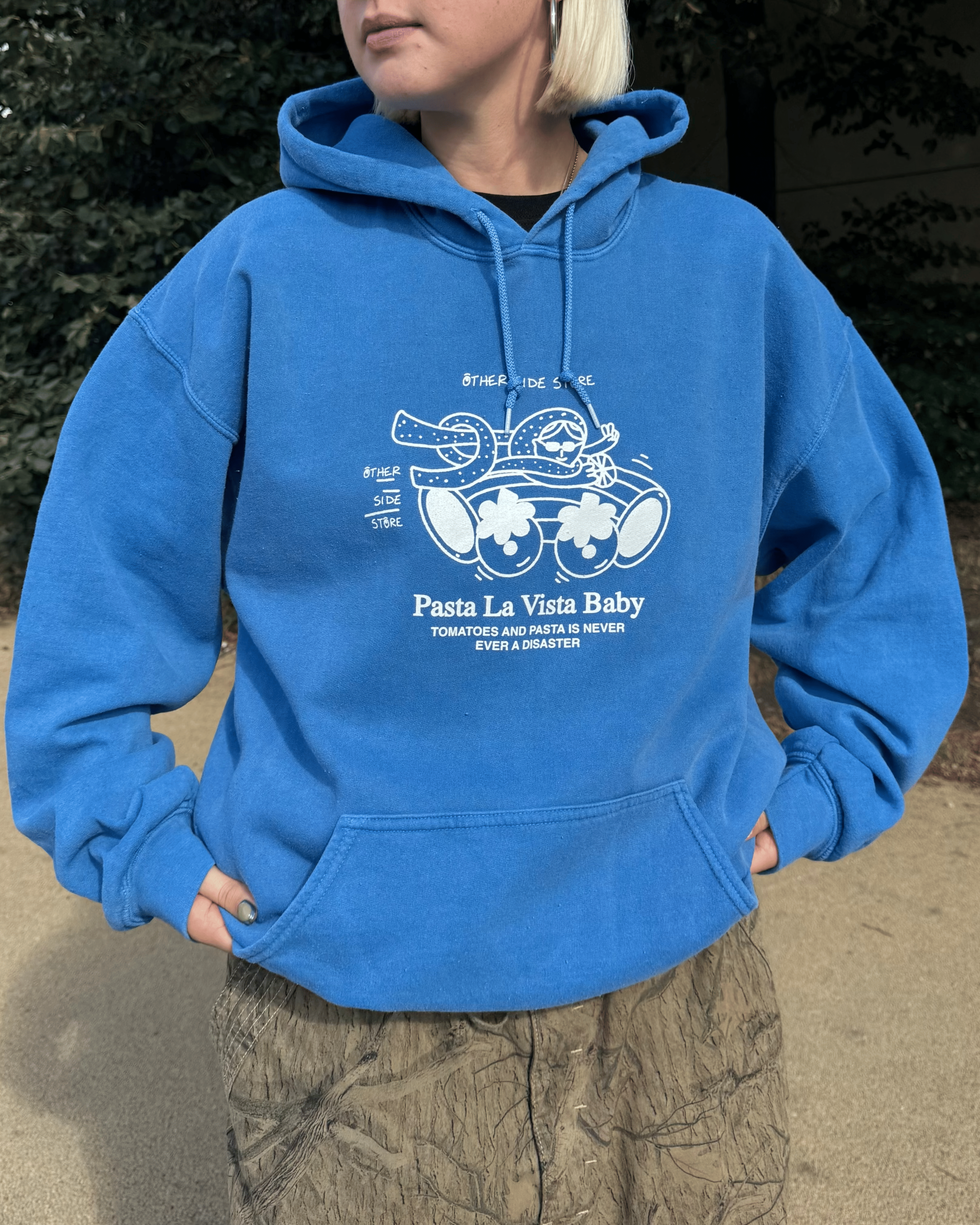 Other Side Store 'Pasta La Vista' Washed Hoodie - Blue