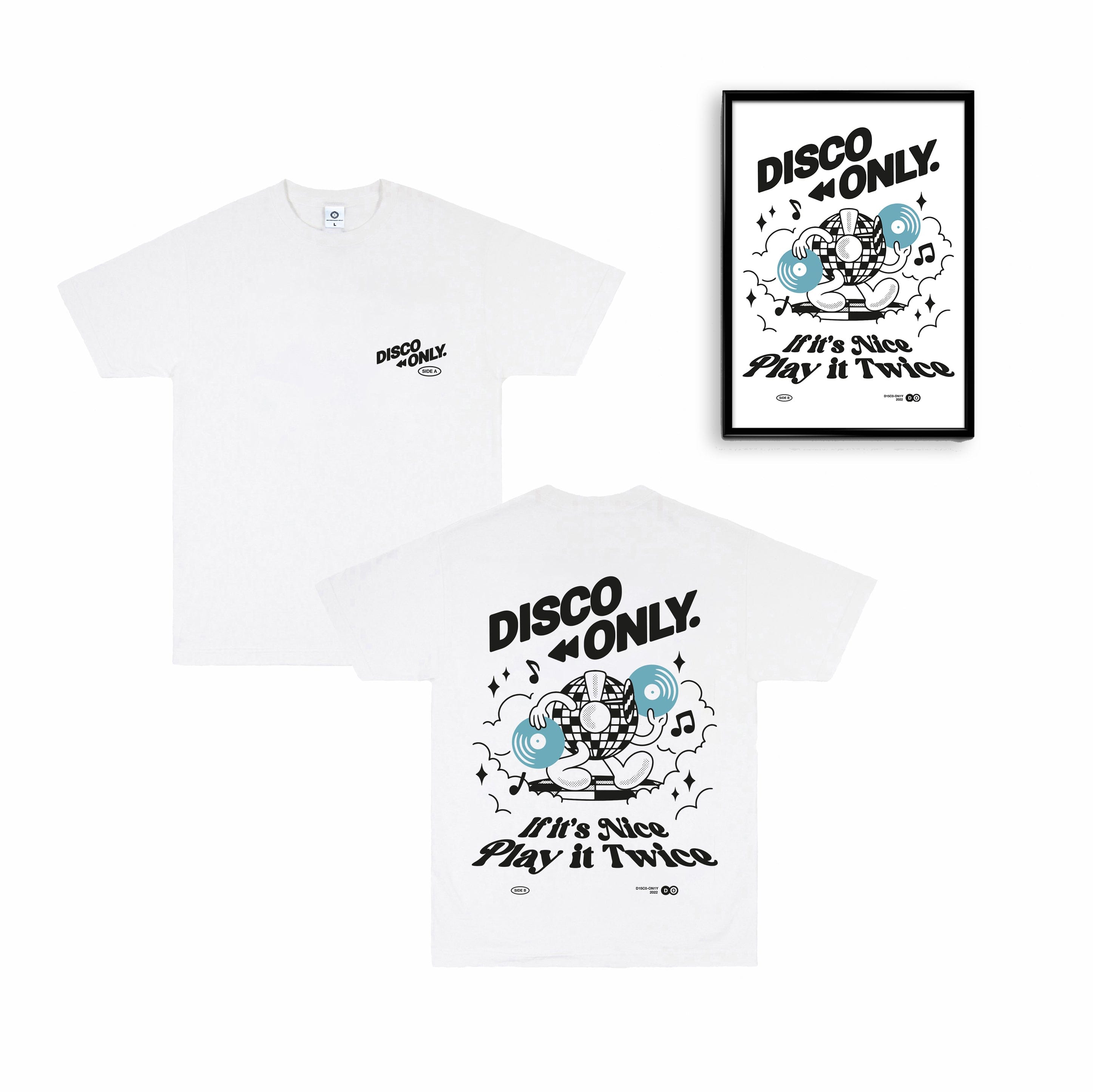 DISCO ONLY 'Play It Twice V4' Tee & Print Bundle - White