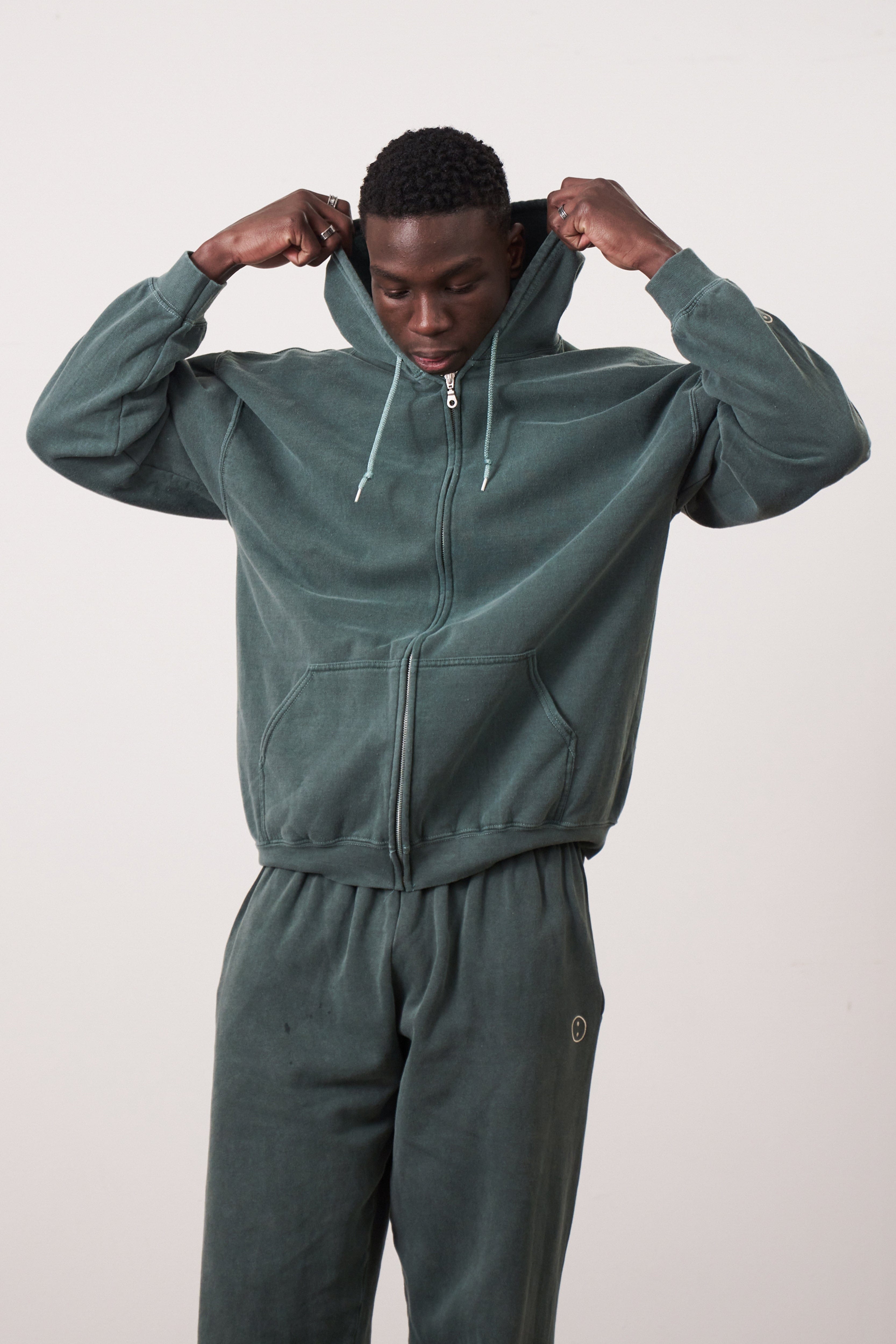 UN:IK Essentials Essentials Vintage Washed Zip-Up Hoodie & Jogger Set - Forest