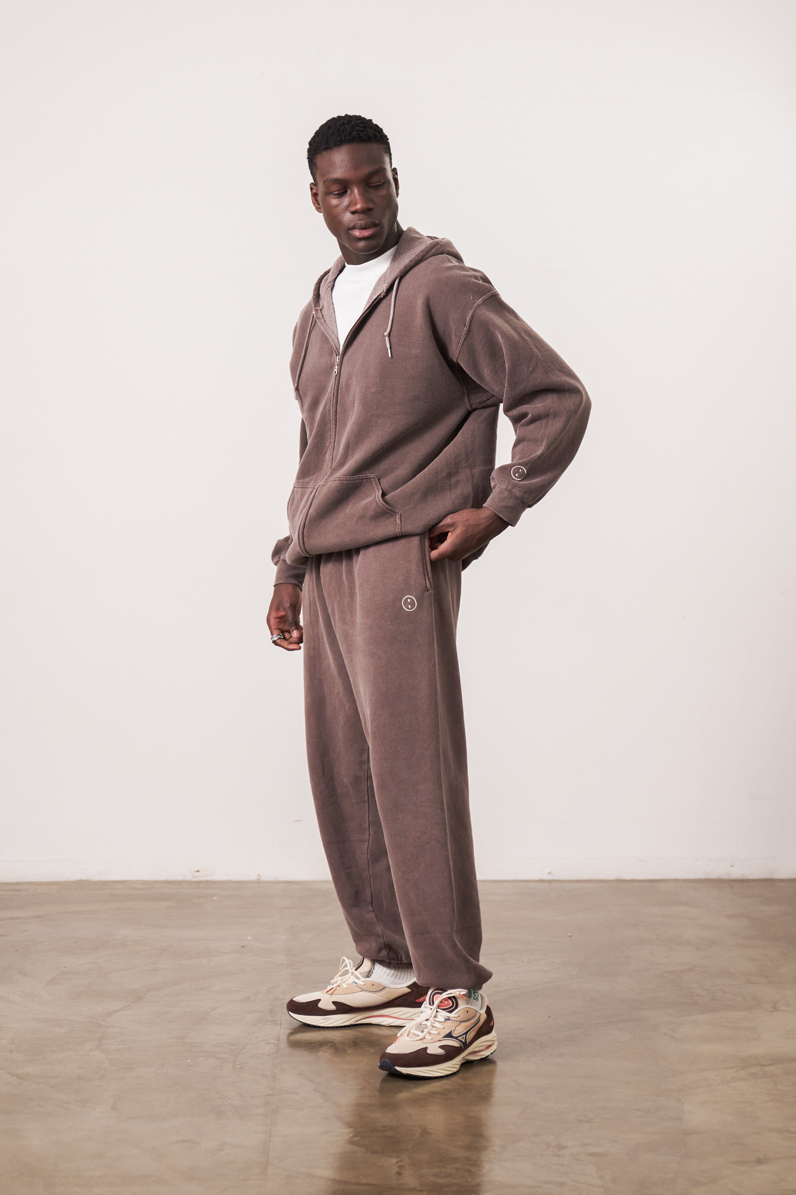 UN:IK Essentials Essentials Vintage Washed Zip-Up Hoodie & Jogger Set - Cocoa
