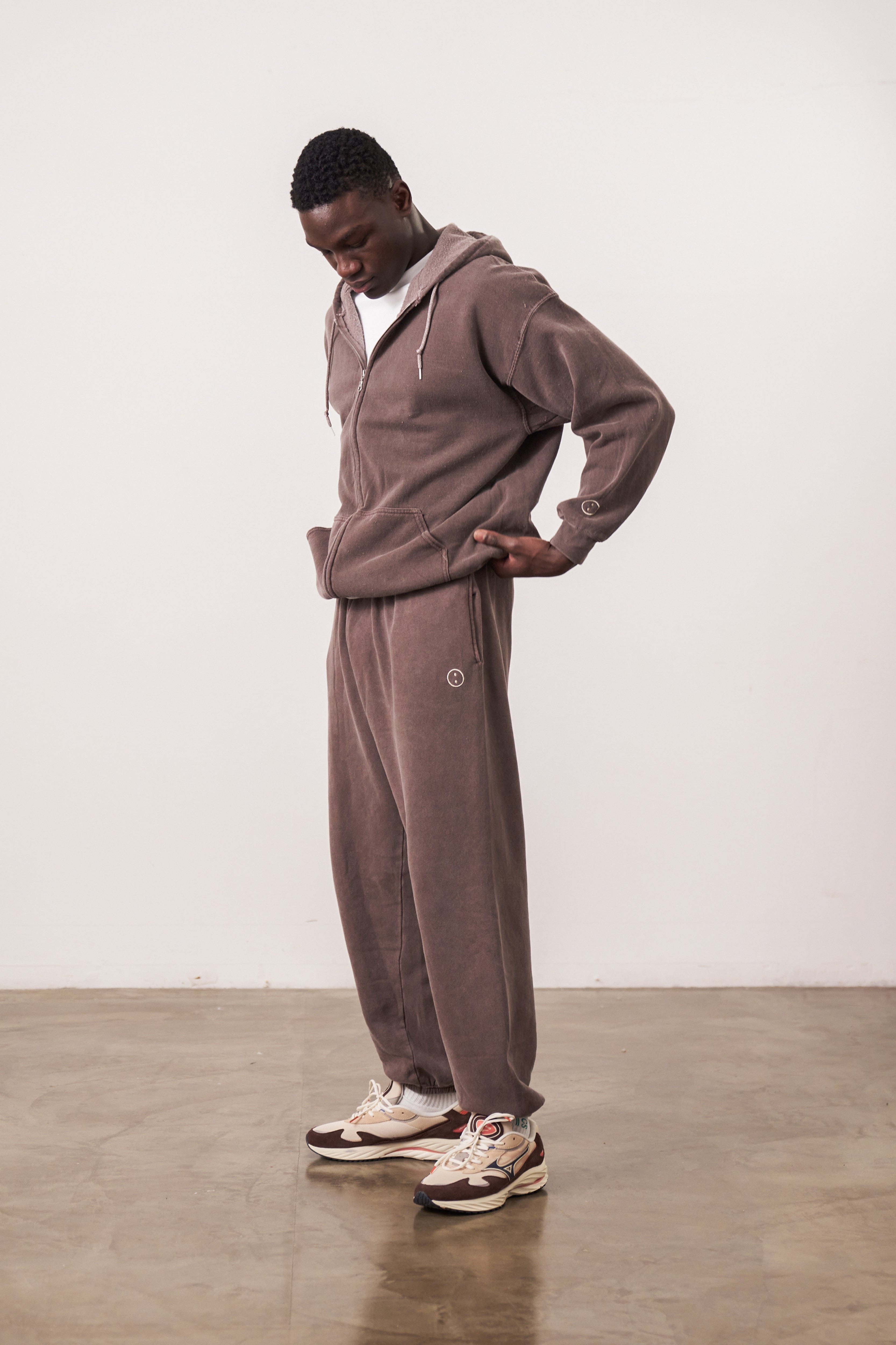 UN:IK Essentials Essentials Vintage Washed Zip-Up Hoodie & Jogger Set - Cocoa