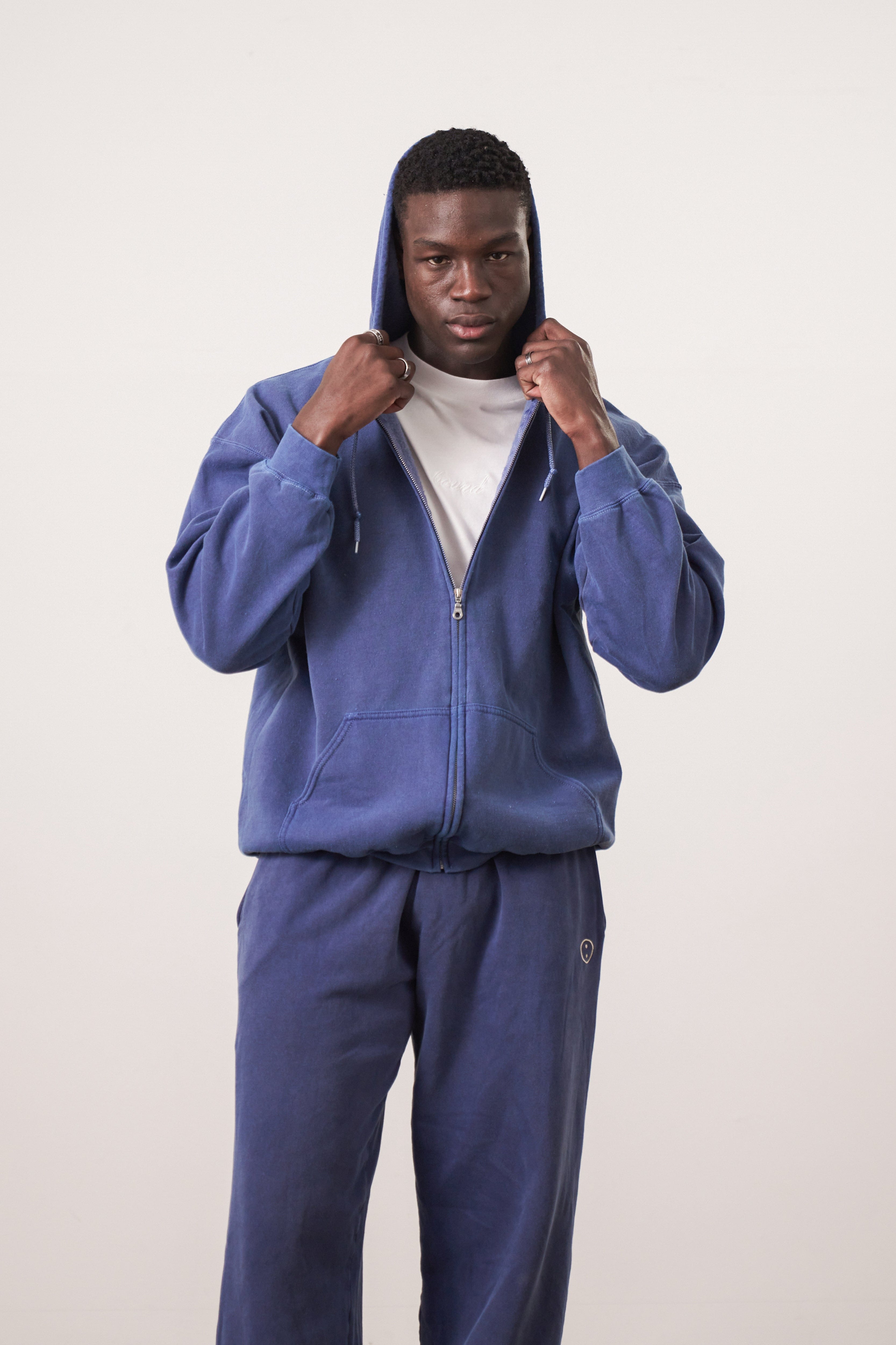 UN:IK Essentials Essentials Vintage Washed Zip-Up Hoodie & Jogger Set - Navy