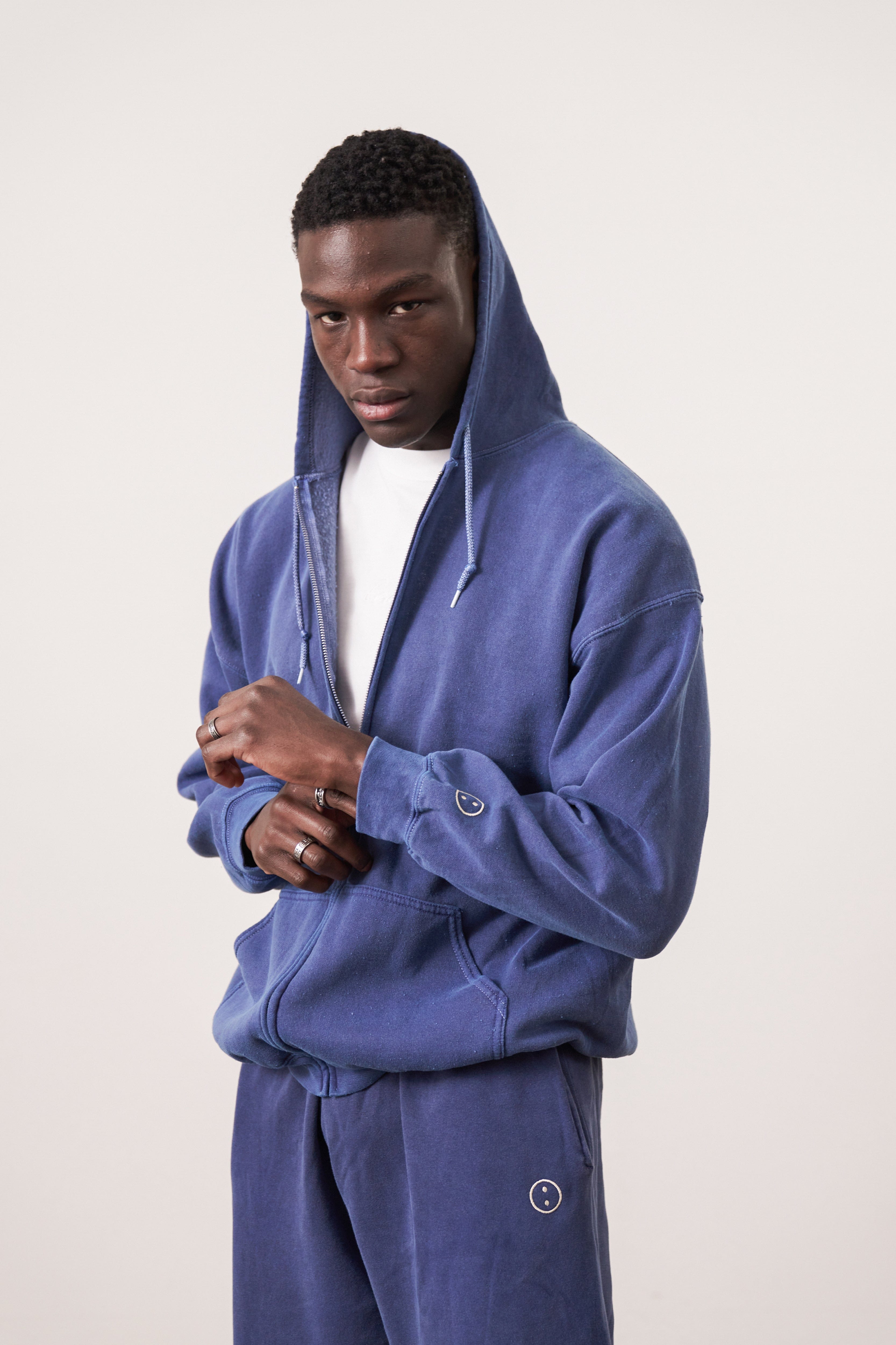 UN:IK Essentials Essentials Vintage Washed Zip-Up Hoodie & Jogger Set - Navy