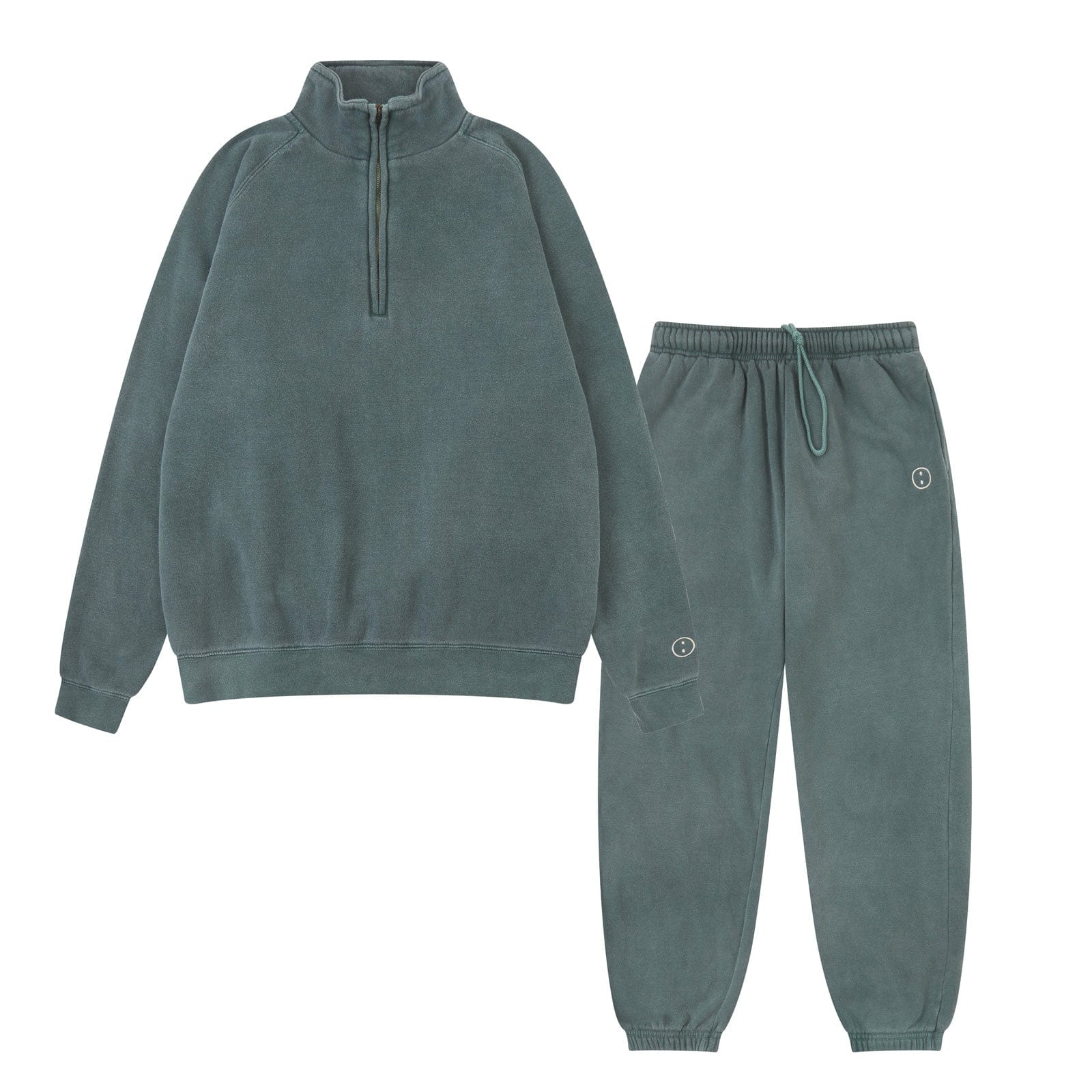 UN:IK Essentials Essentials Vintage Washed 1/4 Zip Sweatshirt & Jogger Set - Forest