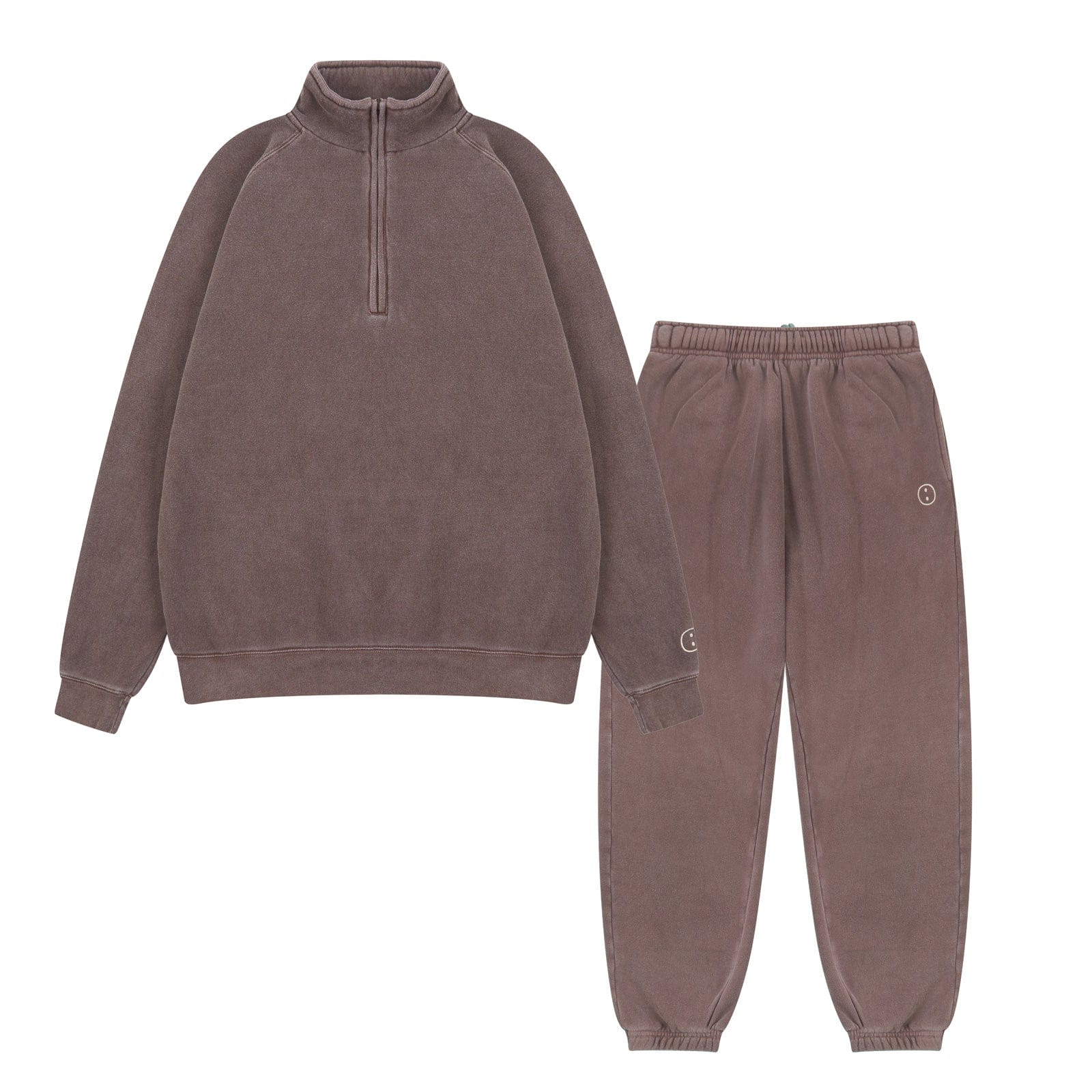 UN:IK Essentials Essentials Vintage Washed 1/4 Zip Sweatshirt & Jogger Set - Cocoa