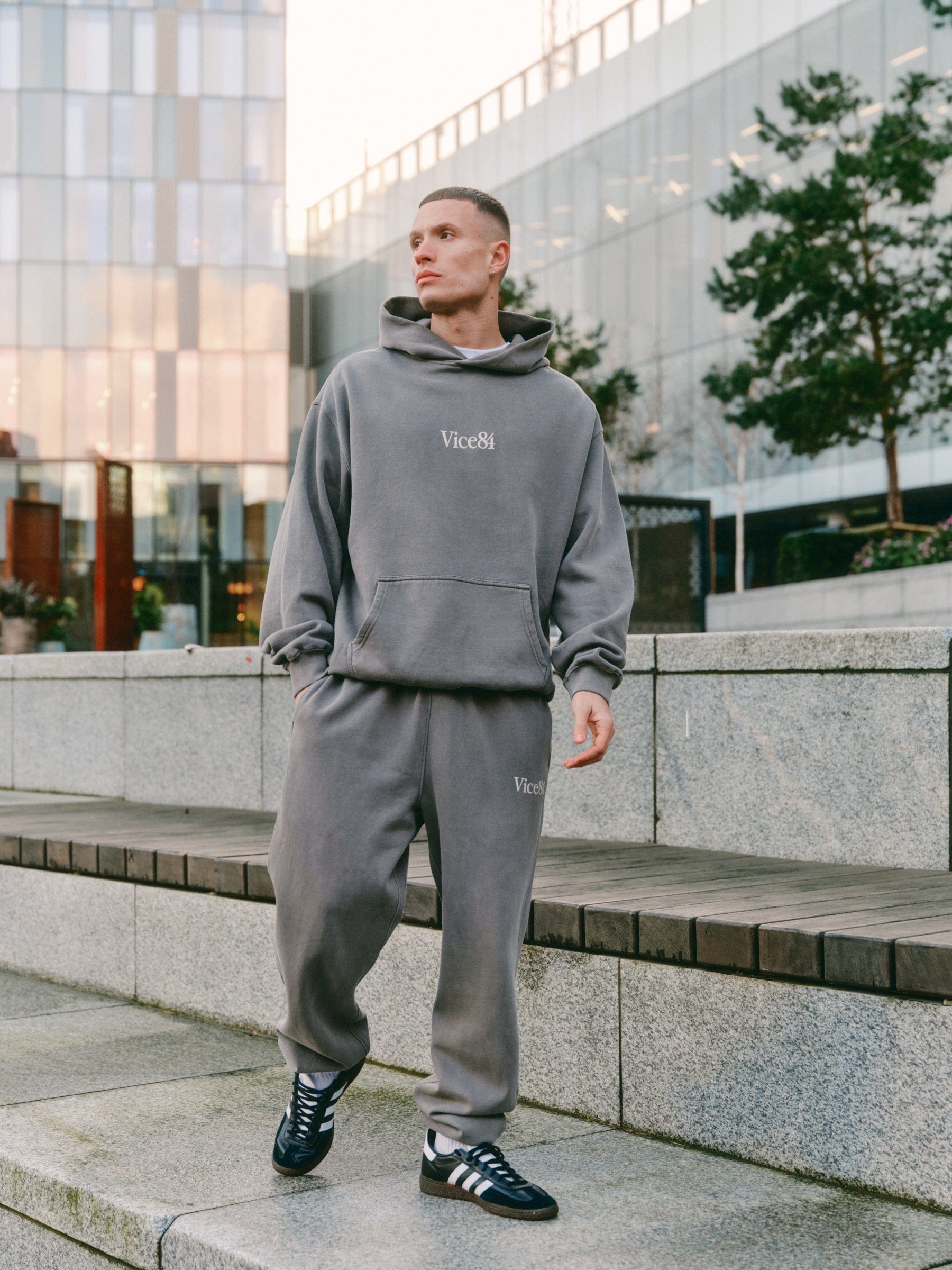Vice 84 Premium Hoodie & Jogger Set - Faded Grey