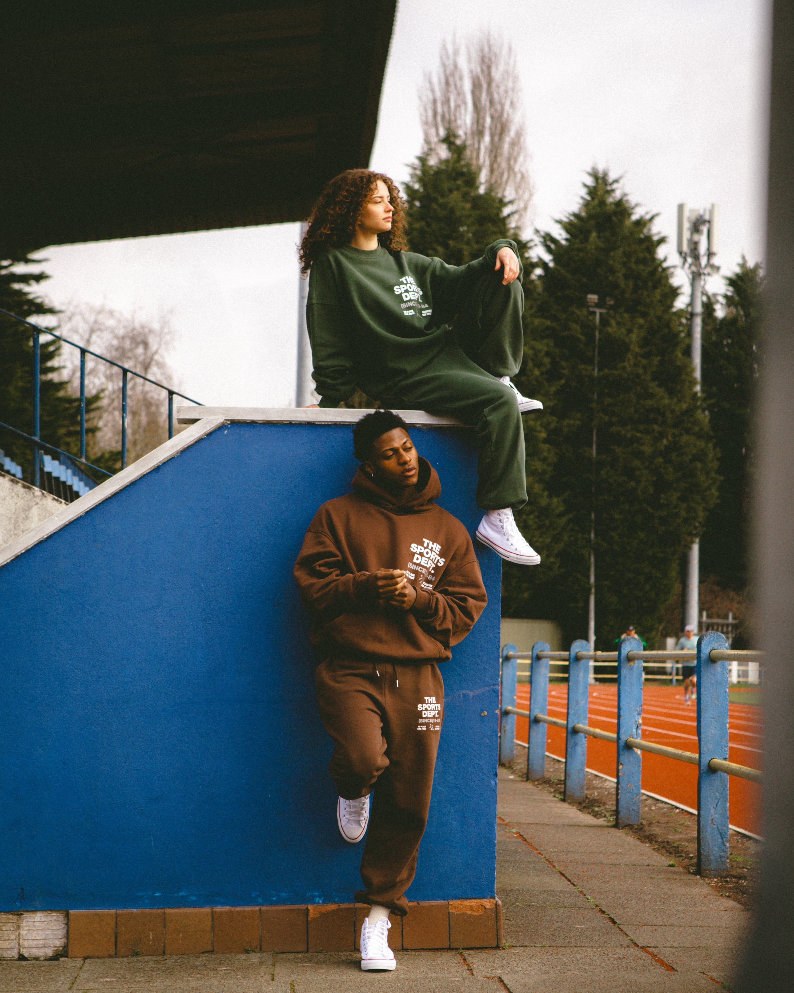 Vice 84 'The Sports Dept' Heavyweight Washed Hoodie & Jogger Set - Brown