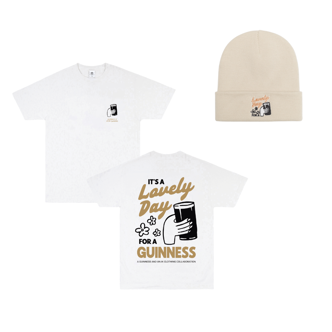 Guinness x UN:IK 'Cheers' Tee & Beanie Bundle - White/Sand