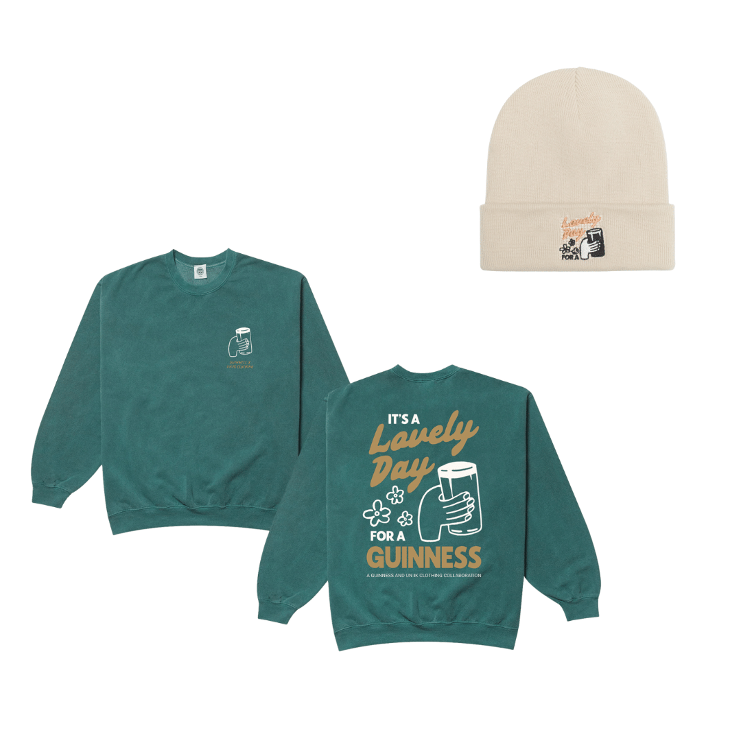 Guinness x UN:IK 'Cheers' Sweater & Beanie Bundle - Green/Sand