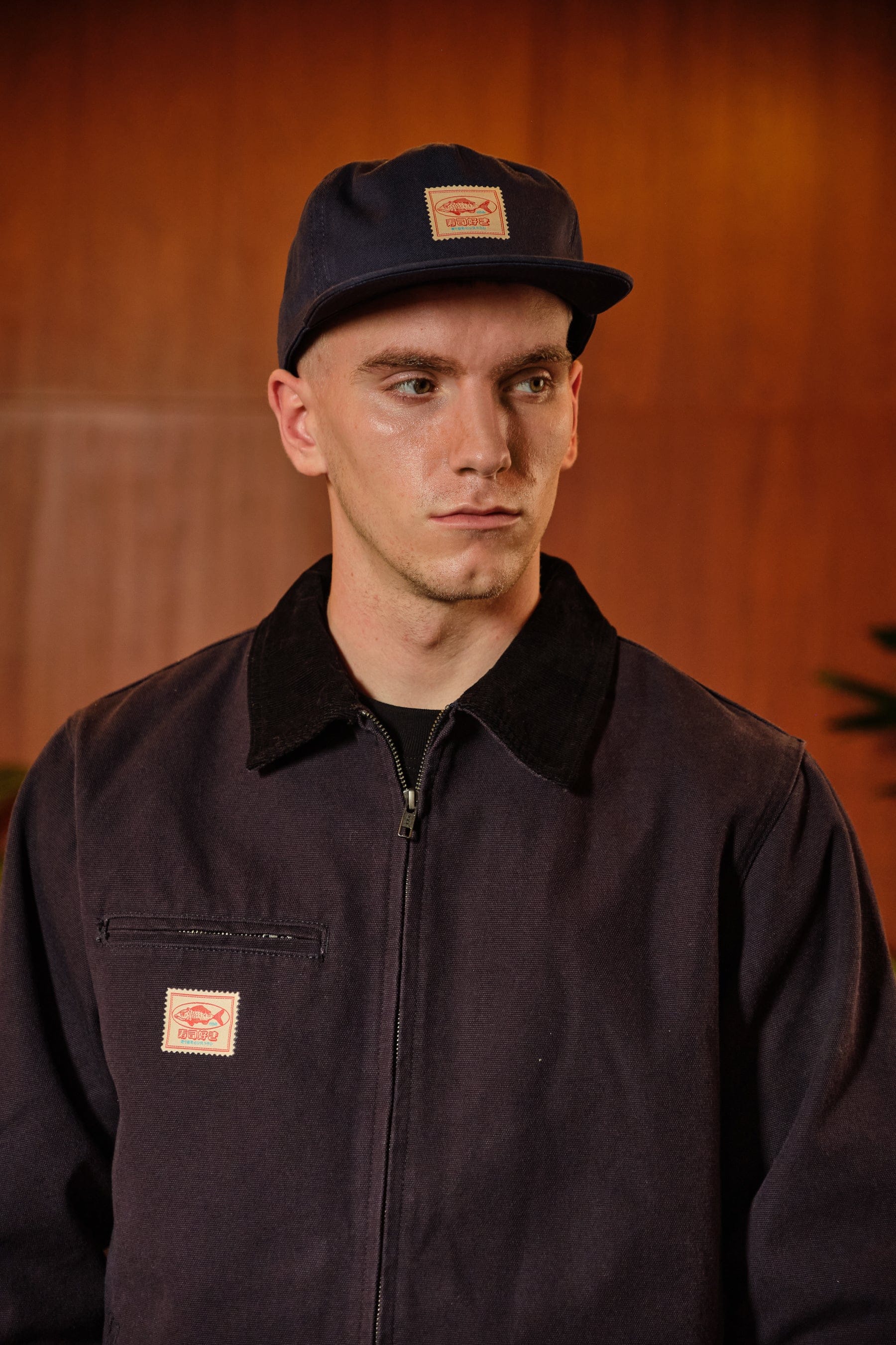 A Thousand Futures x GK 'Sushi Lover' Heavy Canvas Cord Collar Jacket - Navy