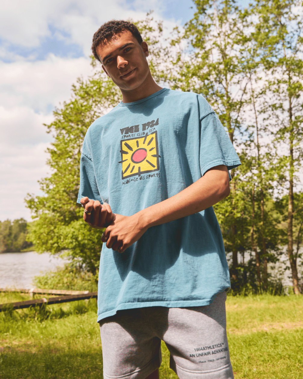 Vice 84 'Sun Sports Club' Vintage Washed Tee - Mid Blue
