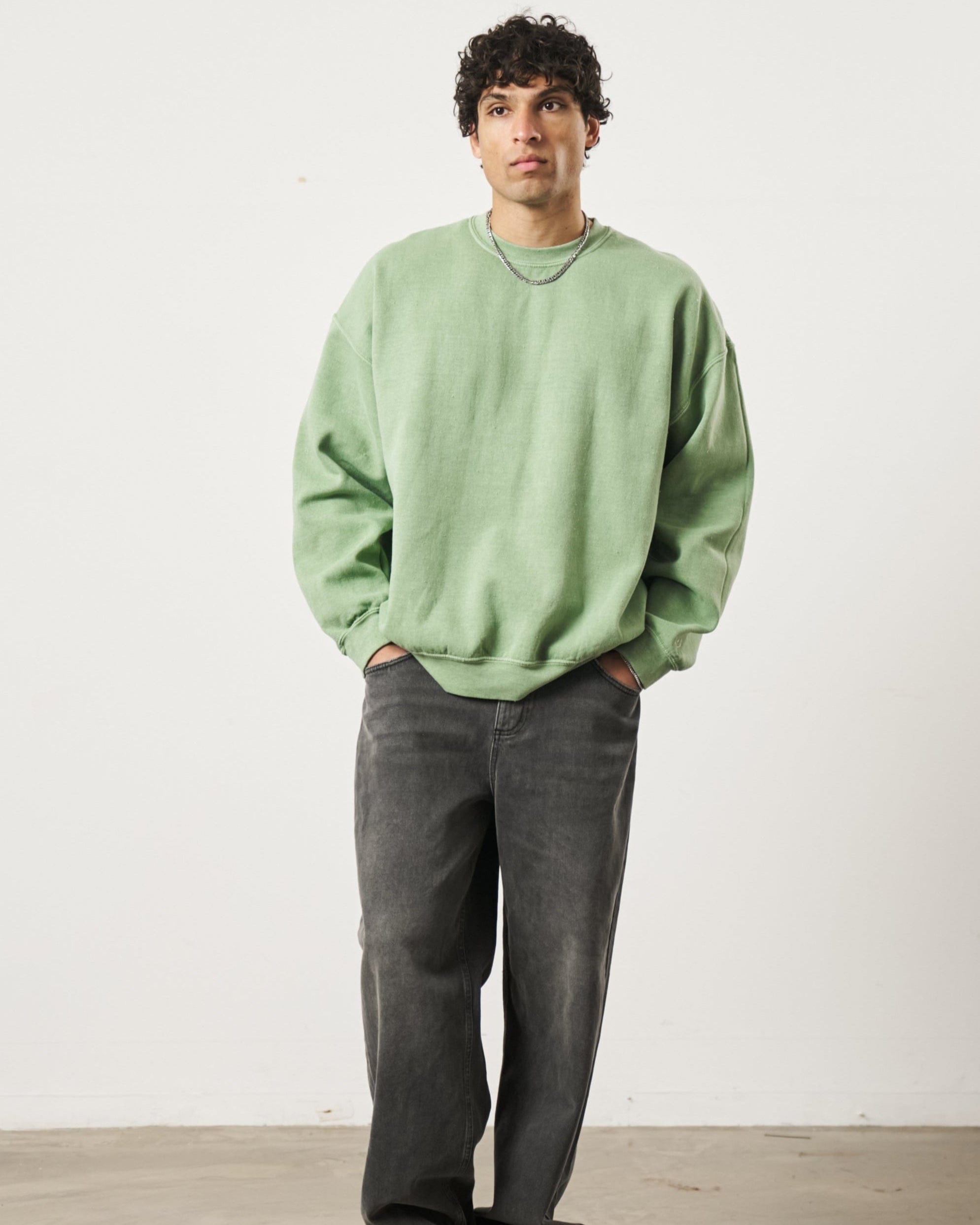UN:IK Essentials Essentials Vintage Washed Sweater - Sage Green