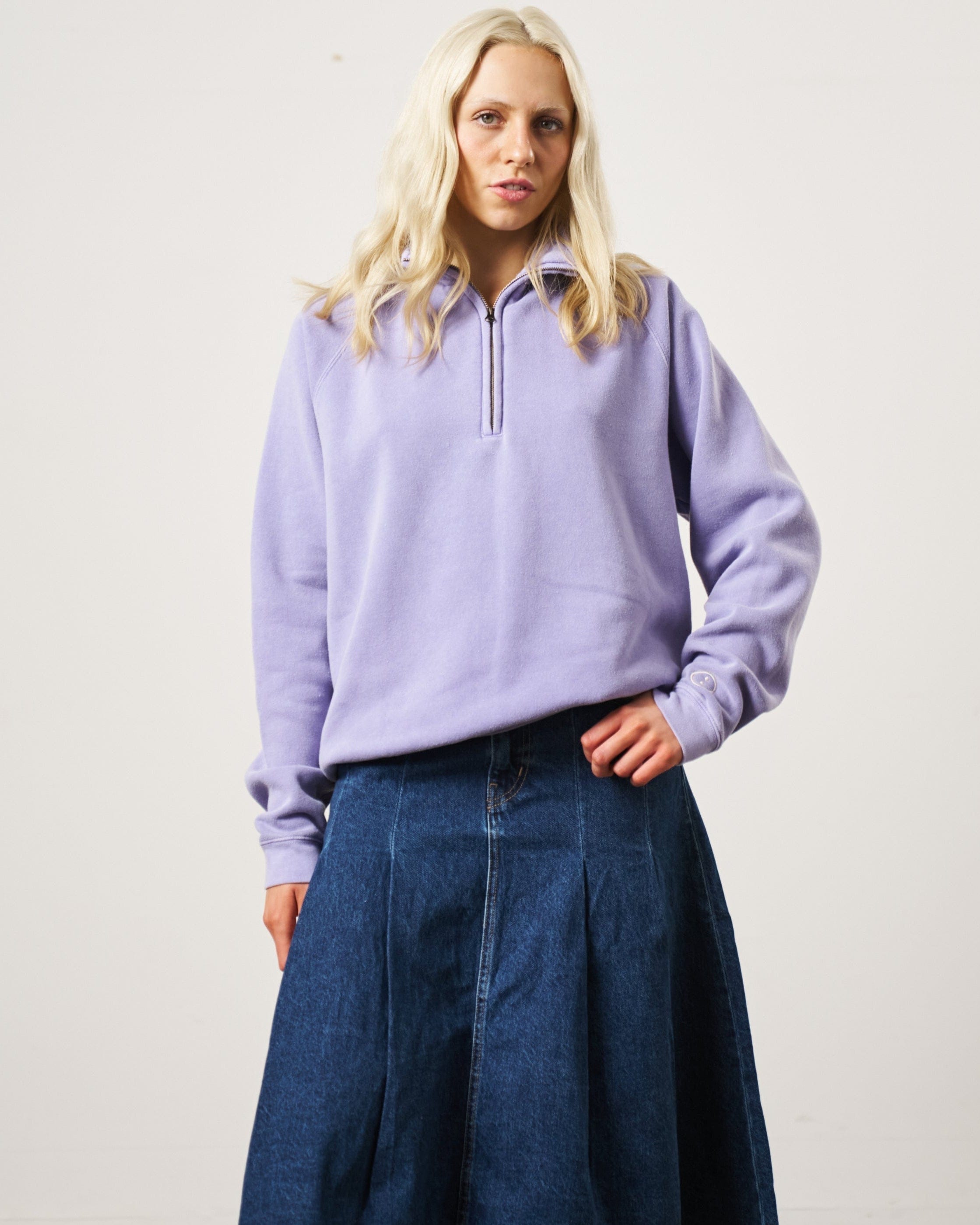 UN:IK Essentials Essentials Vintage Washed 1/4 Zip Sweatshirt - Orchid
