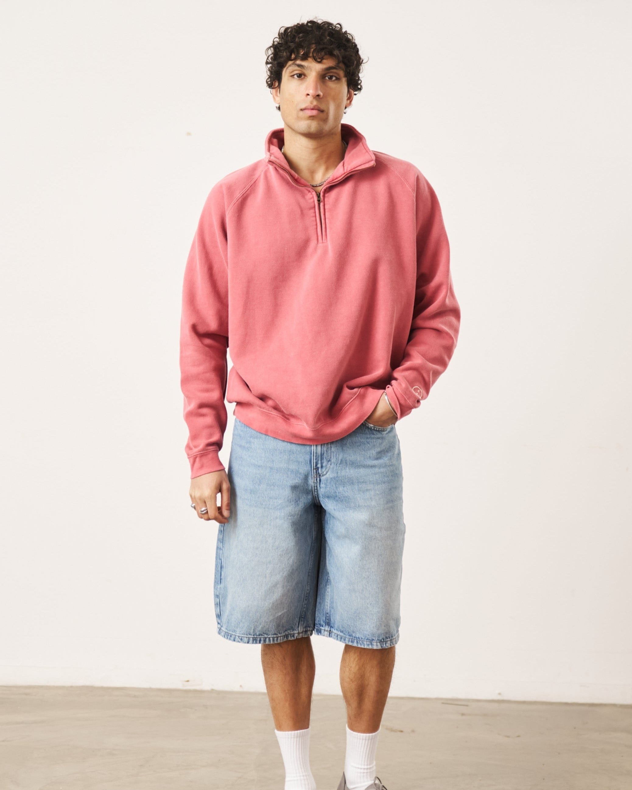 UN:IK Essentials Essentials Vintage Washed 1/4 Zip Sweatshirt - Red
