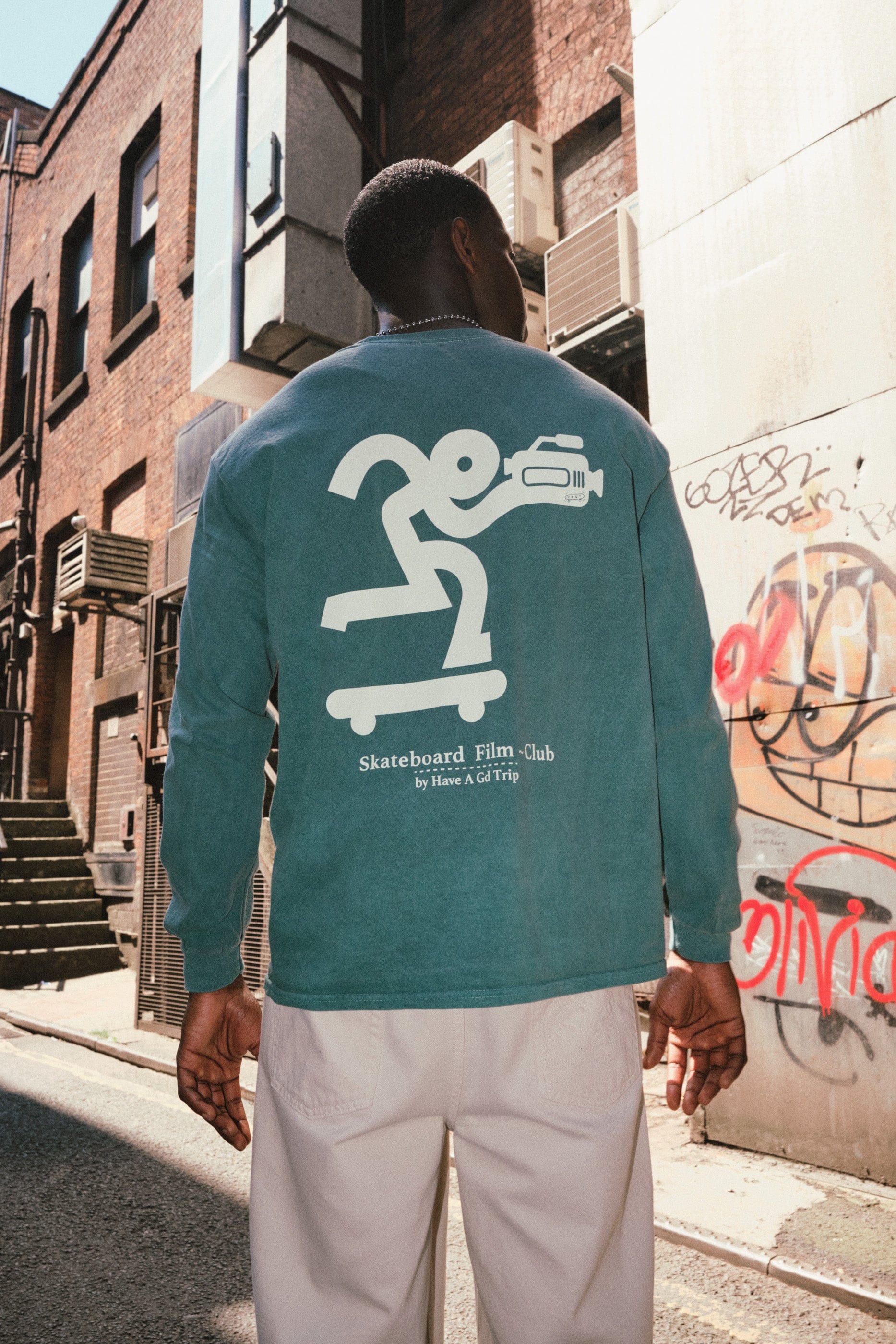 HAVE A GD TRIP 'Skateboard Film' Vintage Washed Longsleeve Tee - Green