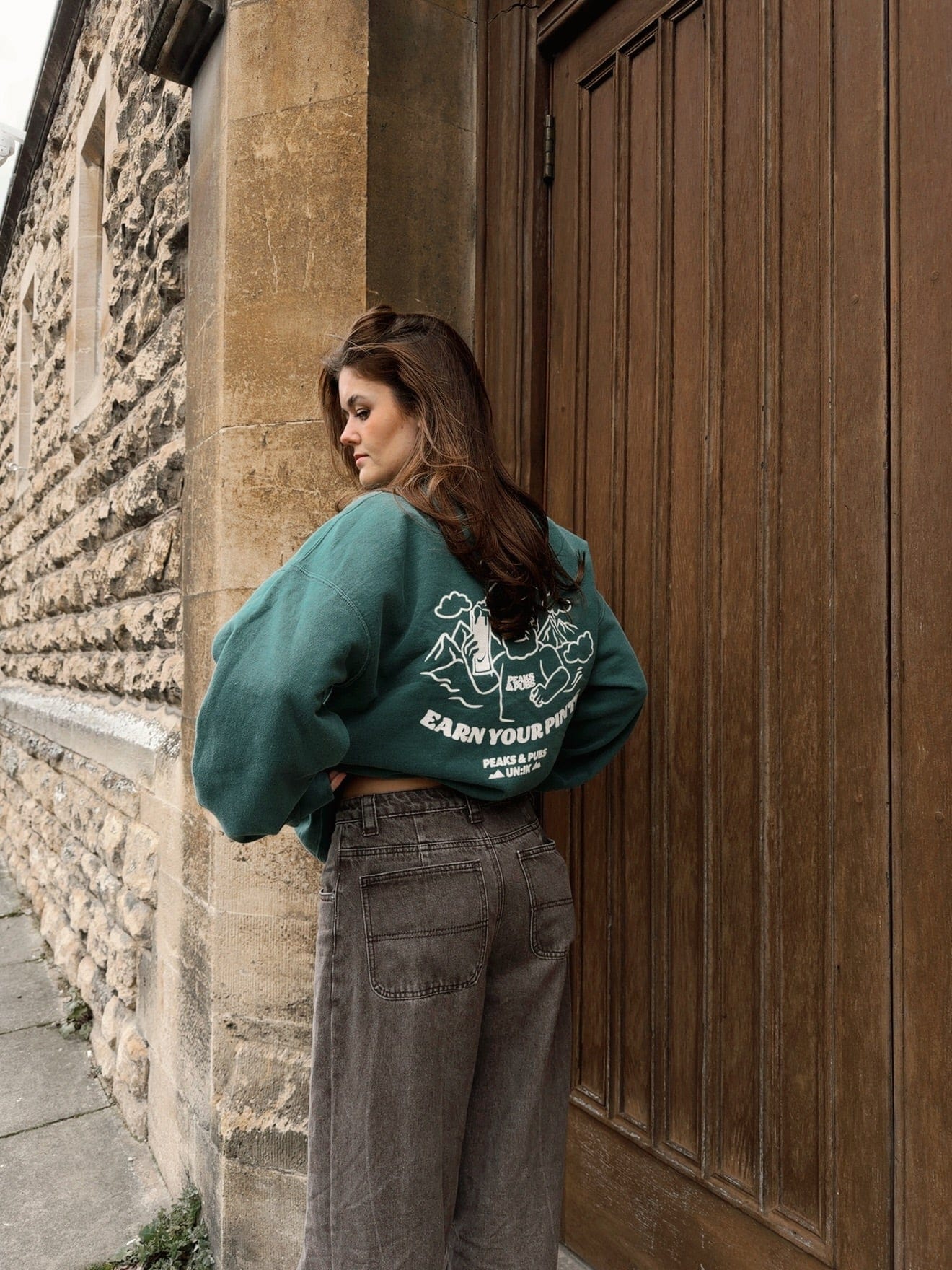 Peaks & Pubs 'Earn Your Pints' Vintage Washed Sweater - Green