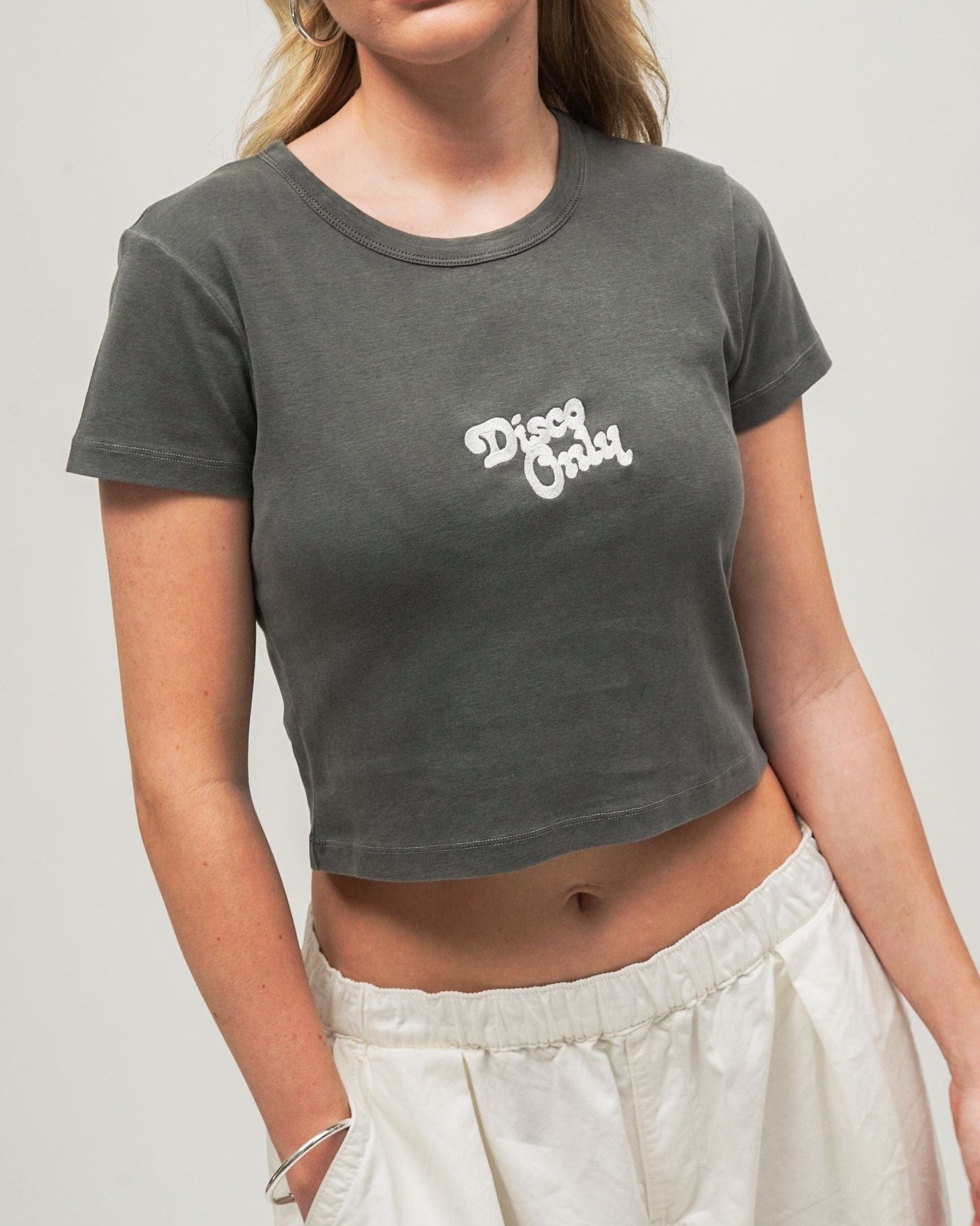 Disco Only 'Logo' Vintage Washed Baby Tee - Black