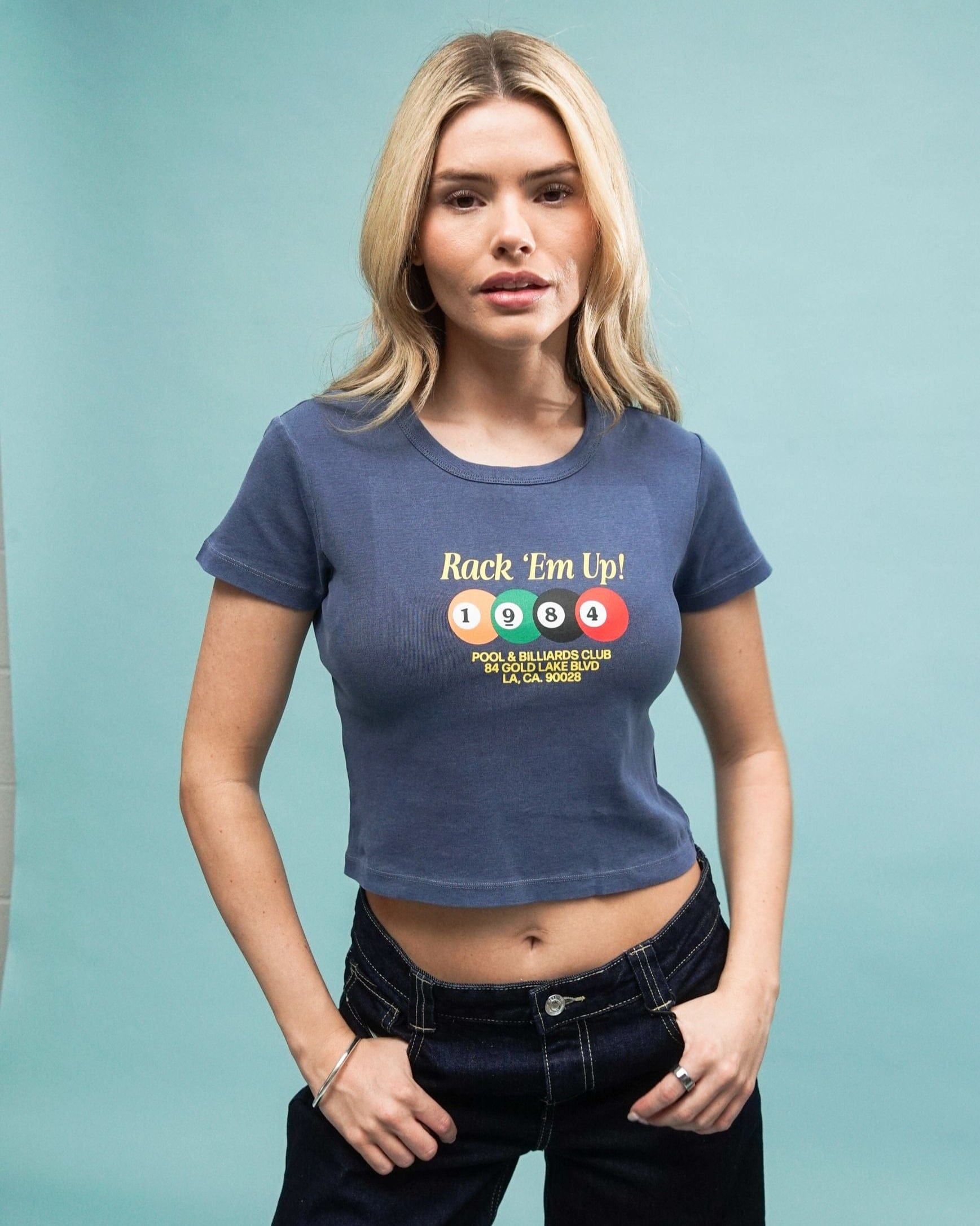 Vice 84 'Rack 'Em Up' Vintage Washed Baby Tee - Blue